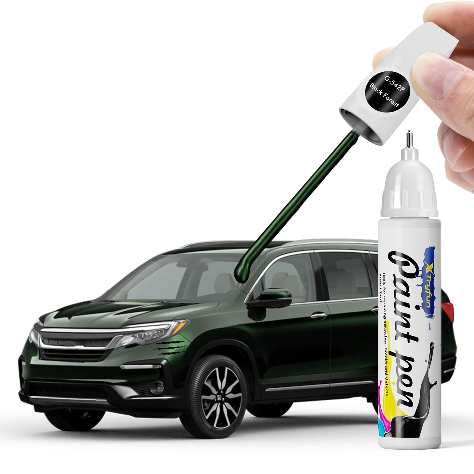 XTryfun G542P Black Forest Touch Up Paint Compatible with Honda, DIY Car Paint Scratch Repair, Automotive Paints, Quick & Easy F
