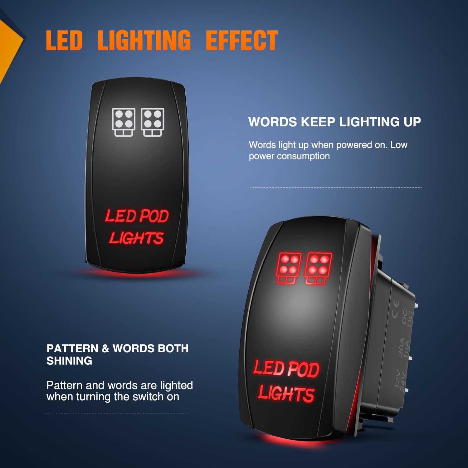 Nilight Led Pod Lights Rocker Switch Led Light Bar Switches 5Pin Laser On/Off Switches 20A/12V 10A/24V With Jumper Wires Set For