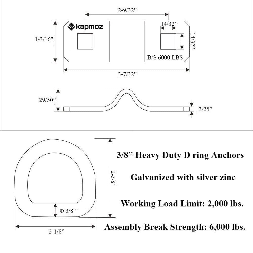 Le Kapmoz 3/8” Heavy Duty D Rings Tie Down Anchors Hooks For Trailer Truck Bed Pickup Rv Camper Atv Boat Kayak Motor Bike Floor Wall Surface Mount Bracket Enclosed Points (4 Pack)