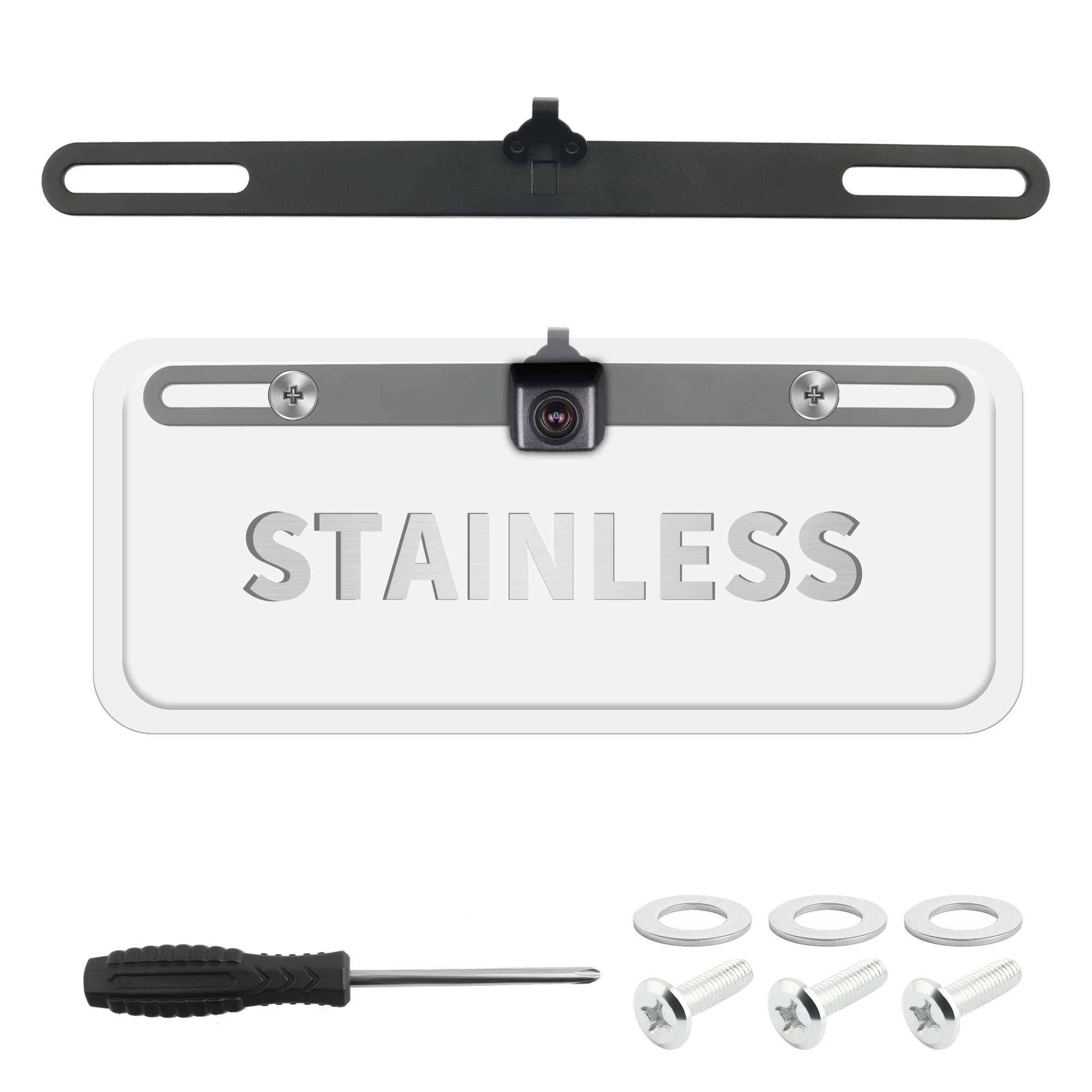 carleef Standard License Plate Backup Camera Mounting Plate,Movable Adjustable License Plate Camera Holder Avoid Blocking,Univer