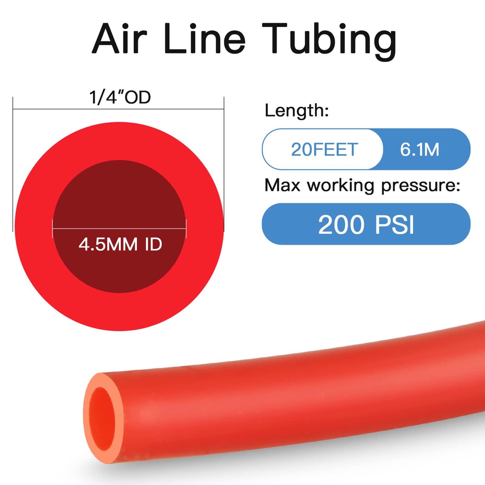 NOVINO 1/4 DOT Air Line Kit - Brass Fittings, Schrader Valves, 20ft Tubing, Red, Model NOV-002