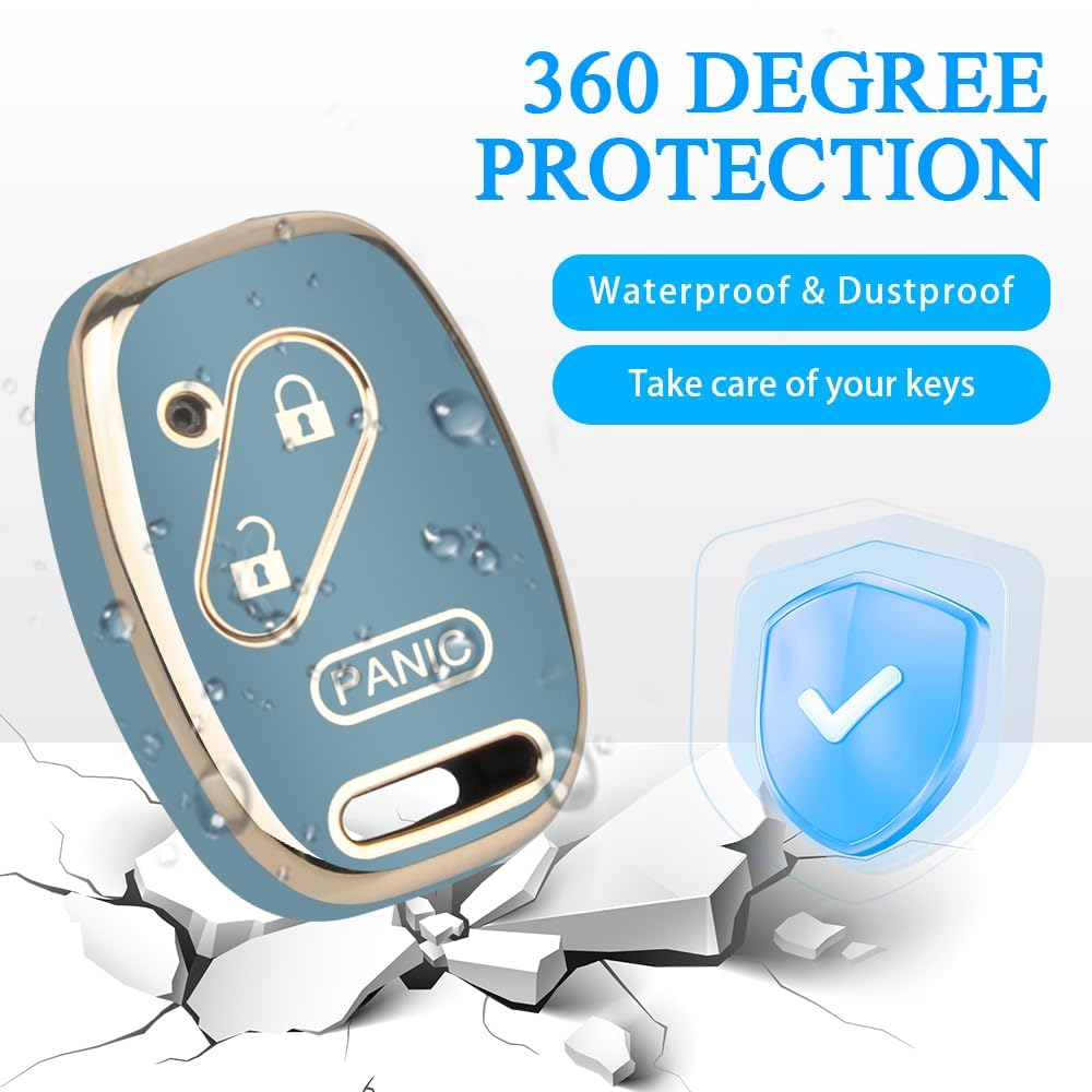 MILD EAST Honda Key Fob Cover with Keychain - 3 Button Smart Remote Case, Blue, High Quality TPU & Leather for Accord, Civic, Pilot, CRV, Odyssey