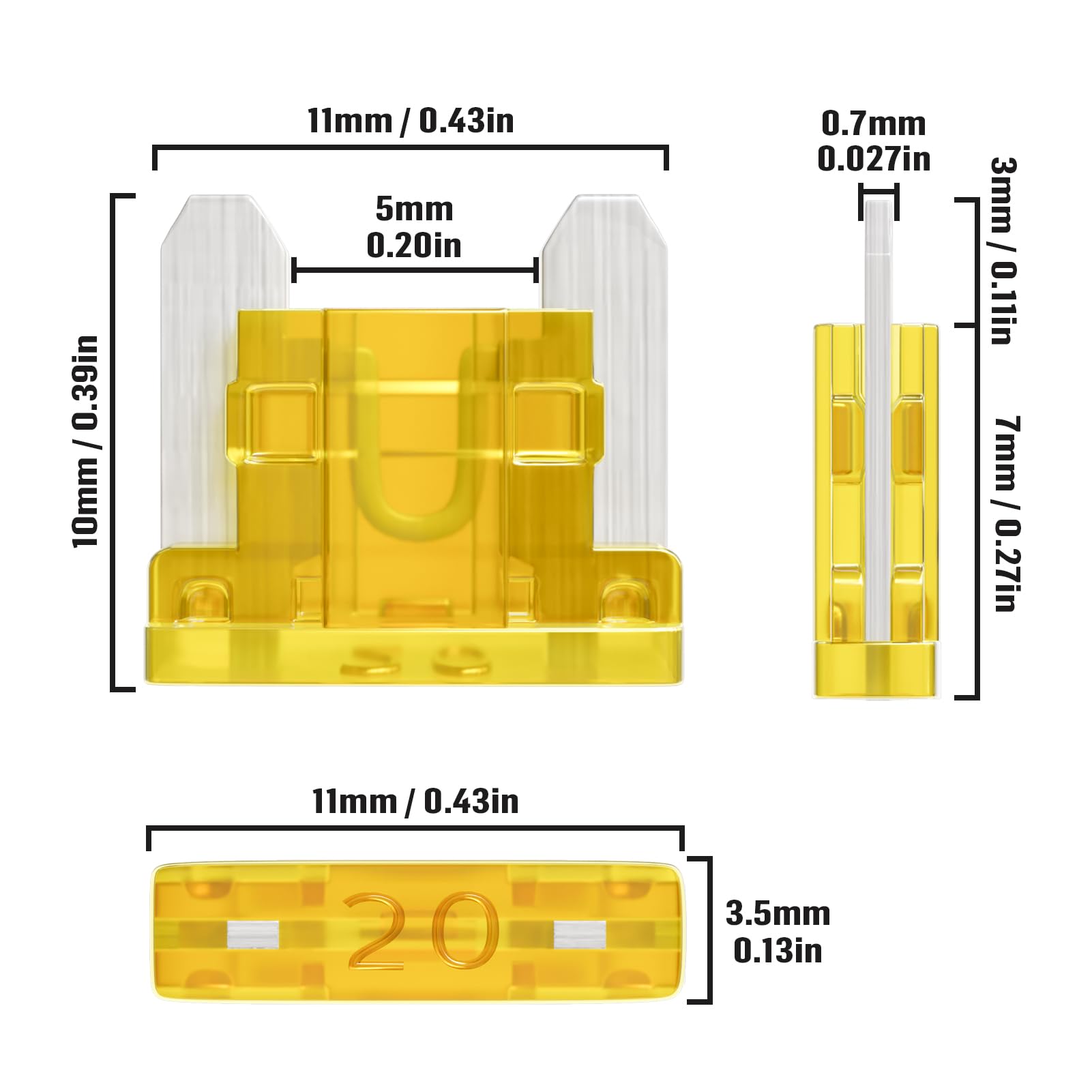ALLECIN 20A Low Profile Mini Fuse 20 Amp Micro Car Fuses 20Amp Auto Blade Fusible Automotive Fusibles para Carro for RV Boat Aut