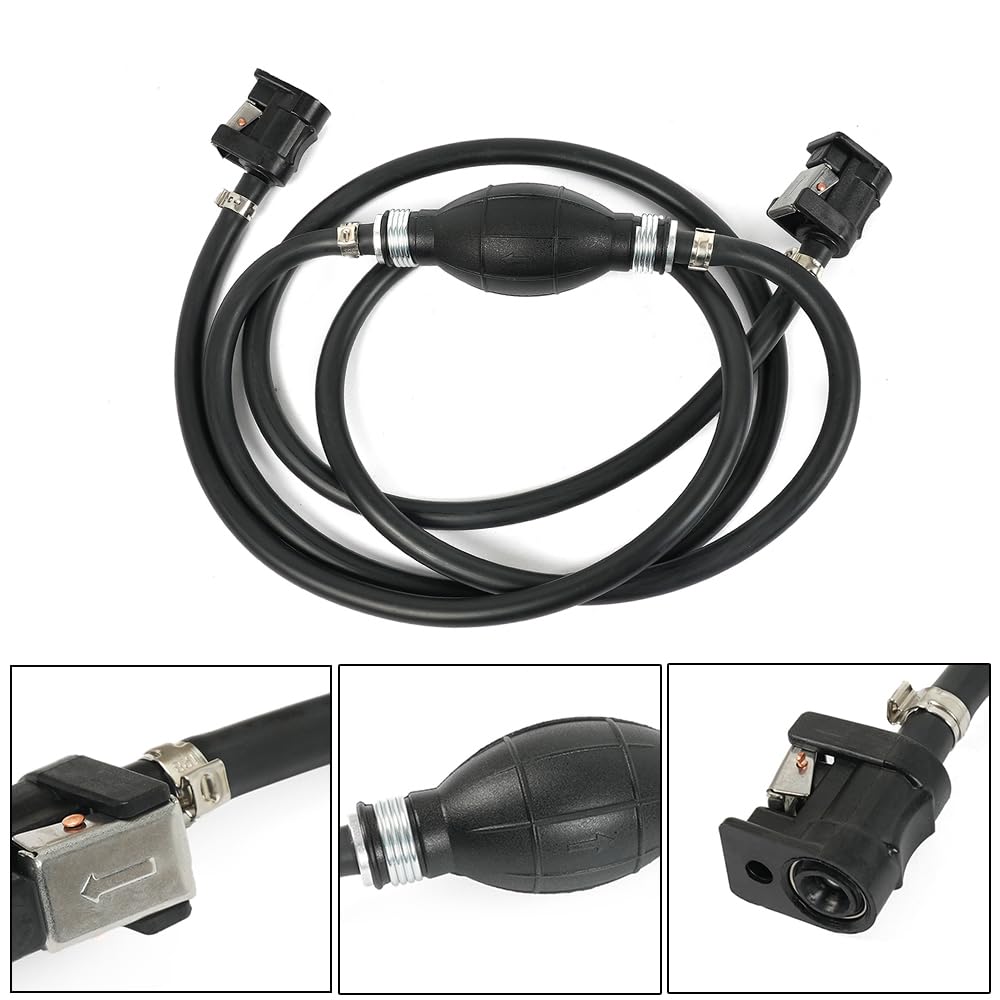 Bartoo Marine Boat Fuel Line Assembly, 5/16'' 8Mm Nylon Braided 7Ft Fuel Hose Line With Connector And Primer Bulb For Yamaha Out