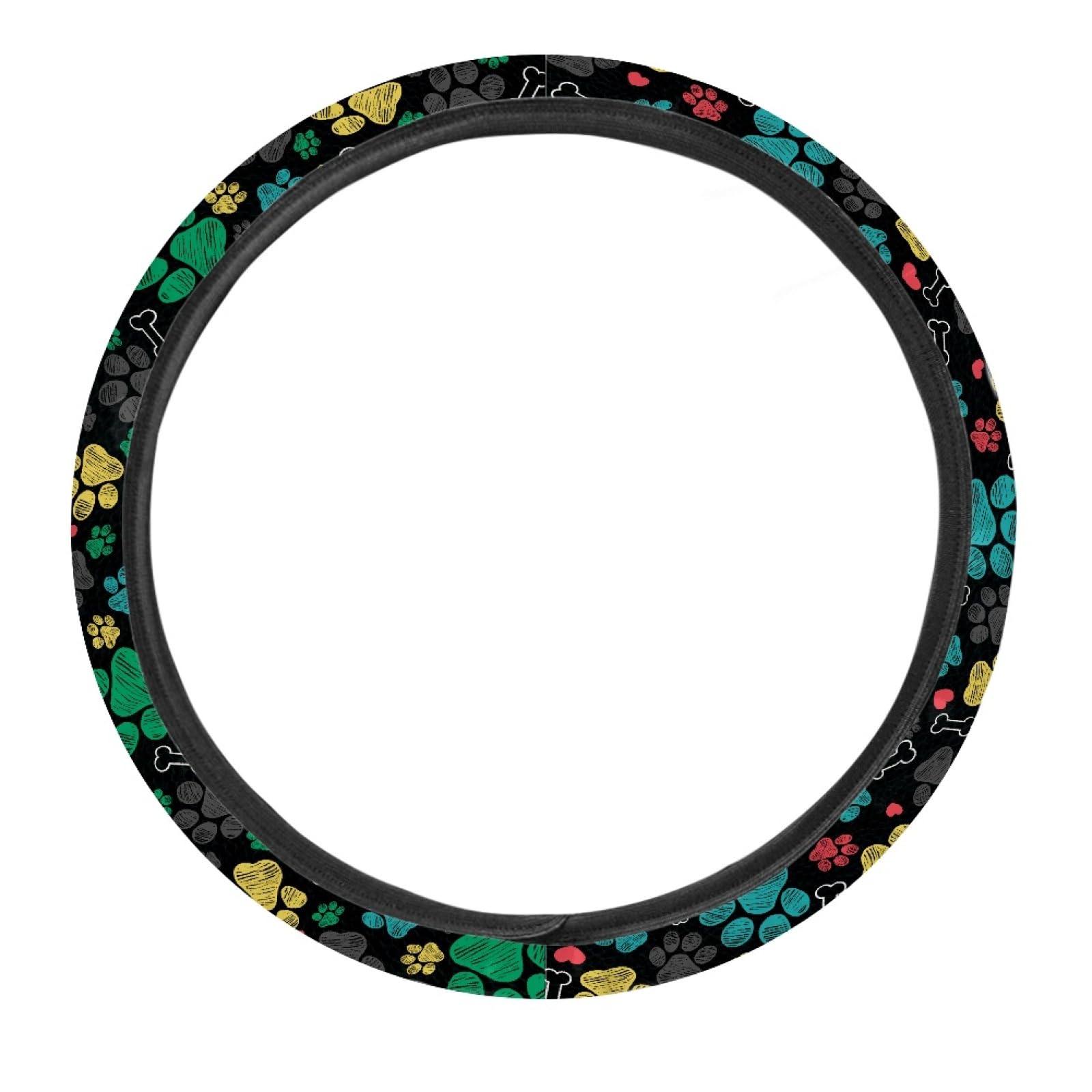 Afpanqz Puppy Paws Print Steering Wheel Protection Stretch-On Fabric Machine Washable Women Men Neoprene Automotive Steering Whe