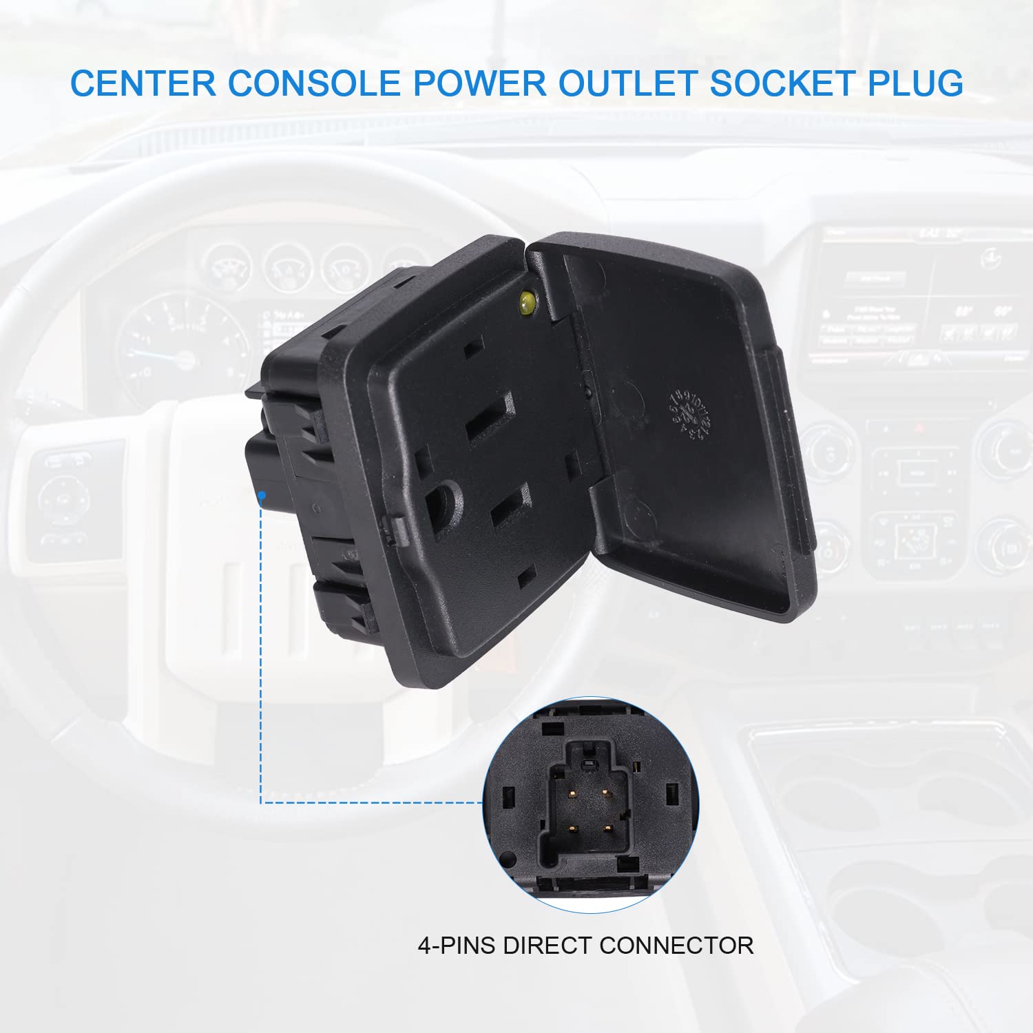 DICMIC Center Console Power Outlet Socket Plug for Ford F-150, Explorer, F-250/F-350/F-450 (2010-2016) - Black, Model DICMIC-P