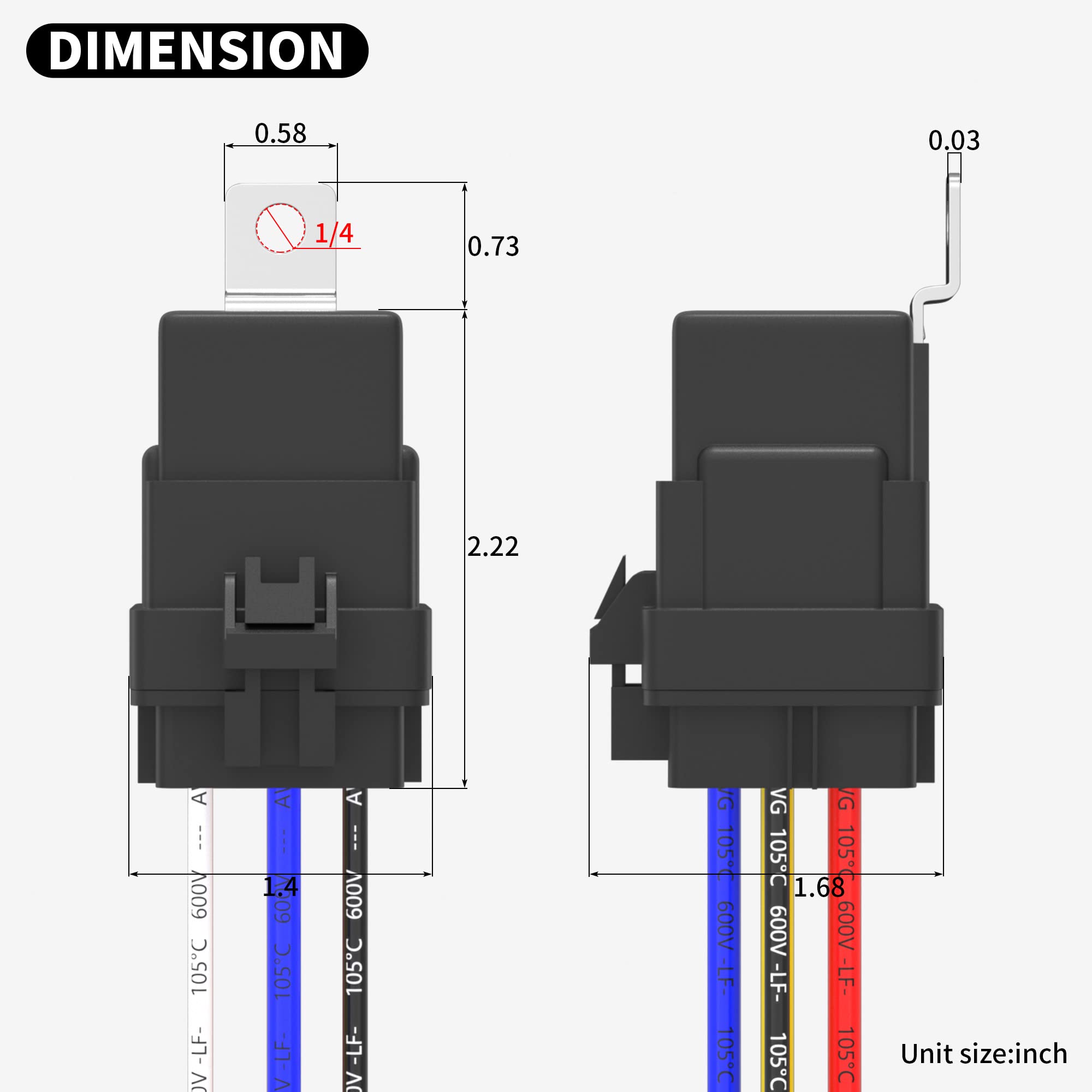 DAIERTEK 12V SPDT Relay Switch with Diode & 12 AWG Harness Socket - 30A/40A Heavy Duty, Waterproof, 8 Pcs, Model JD191