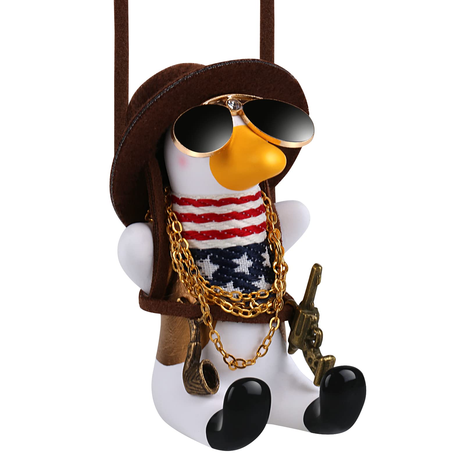Cool Swinging Duck Car Hanging Ornament,Flying Duck with Sunglasses and Necklace, Cute Car Interior Rear View Mirror Decoration 
