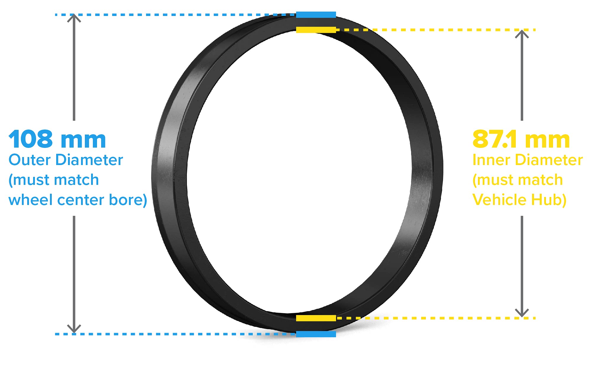 Stancemagic Hubcentric Rings (Pack Of 4) - 87.1Mm Id To 108Mm Od - Black Poly Carbon Plastic Hubrings Hub - Only Works On 87.1Mm