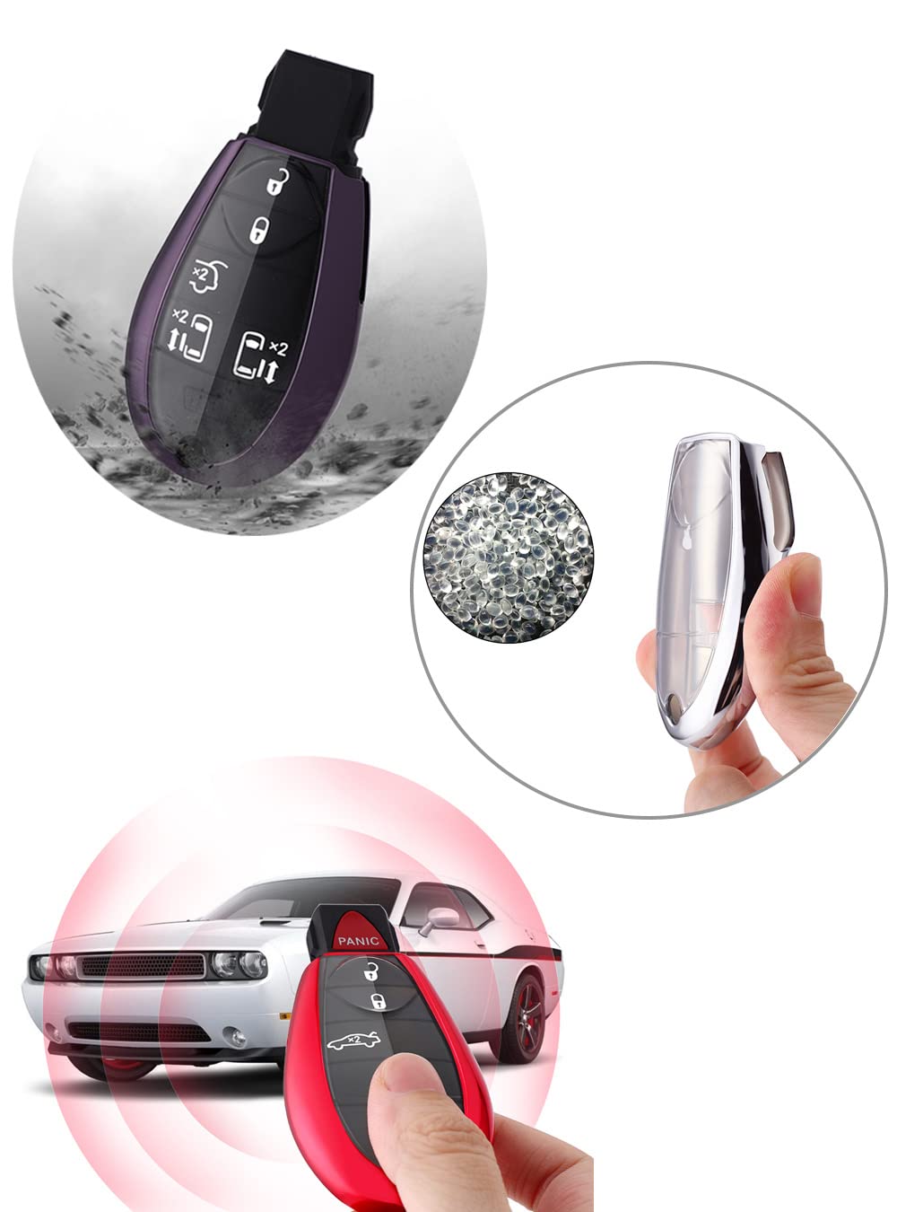 Horande TPU Key Fob Cover Case for Dodge Ram, Charger, Challenger, Durango - Silver