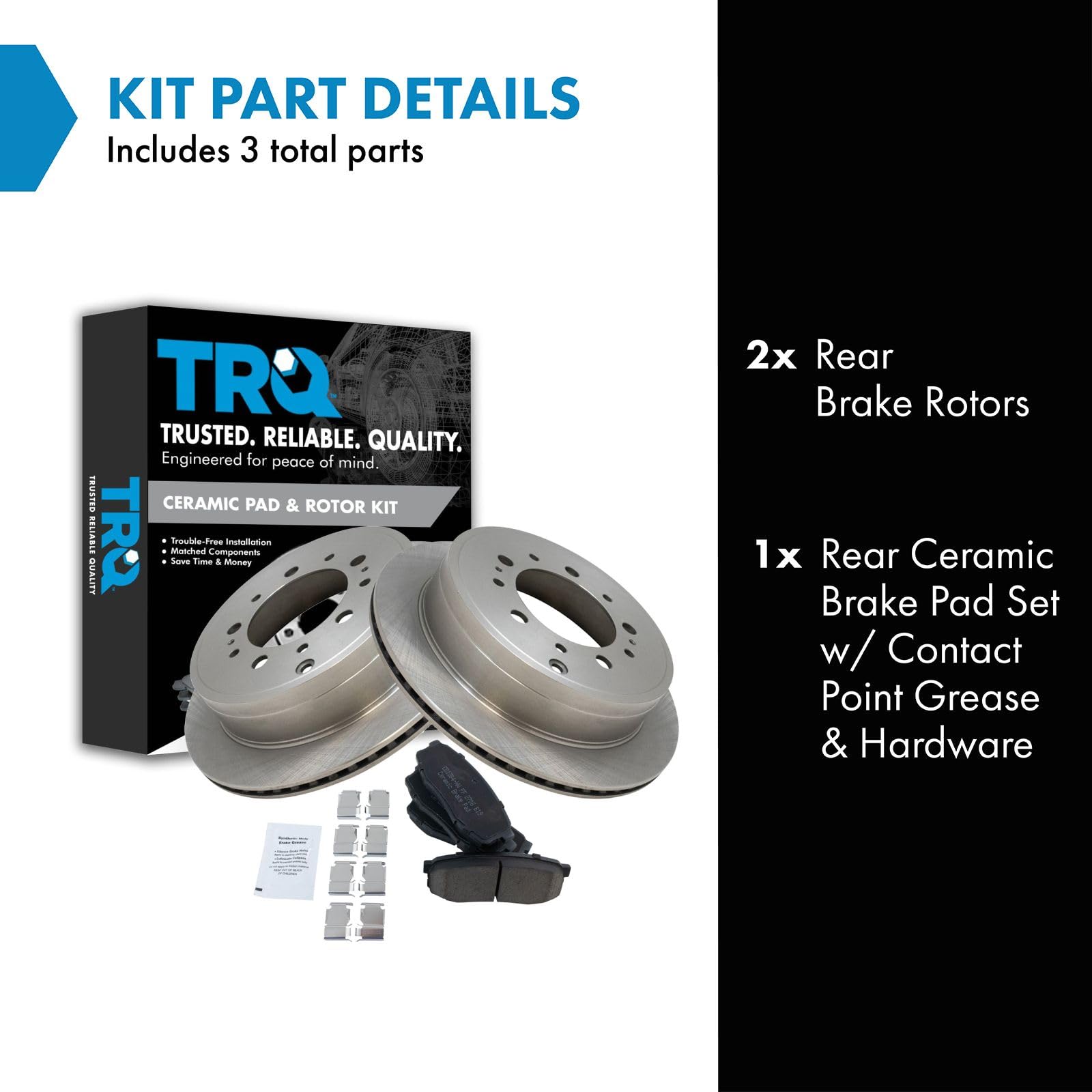 TRQ Rear Brake Pad & Rotor Kit Brake Pads Brake Rotor Ceramic Compatible with 2008-2021 Lexus LX570 Toyota Land Cruiser Sequoia