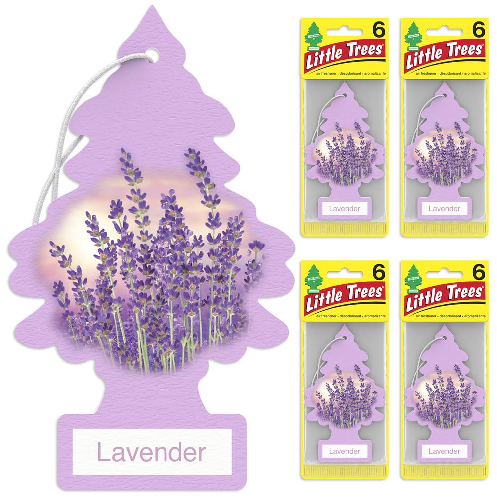 LITTLE TREES Lavender Air Fresheners - 24 Hanging Car Fresheners, Long Lasting Scent, 4 Count (Pack of 6)