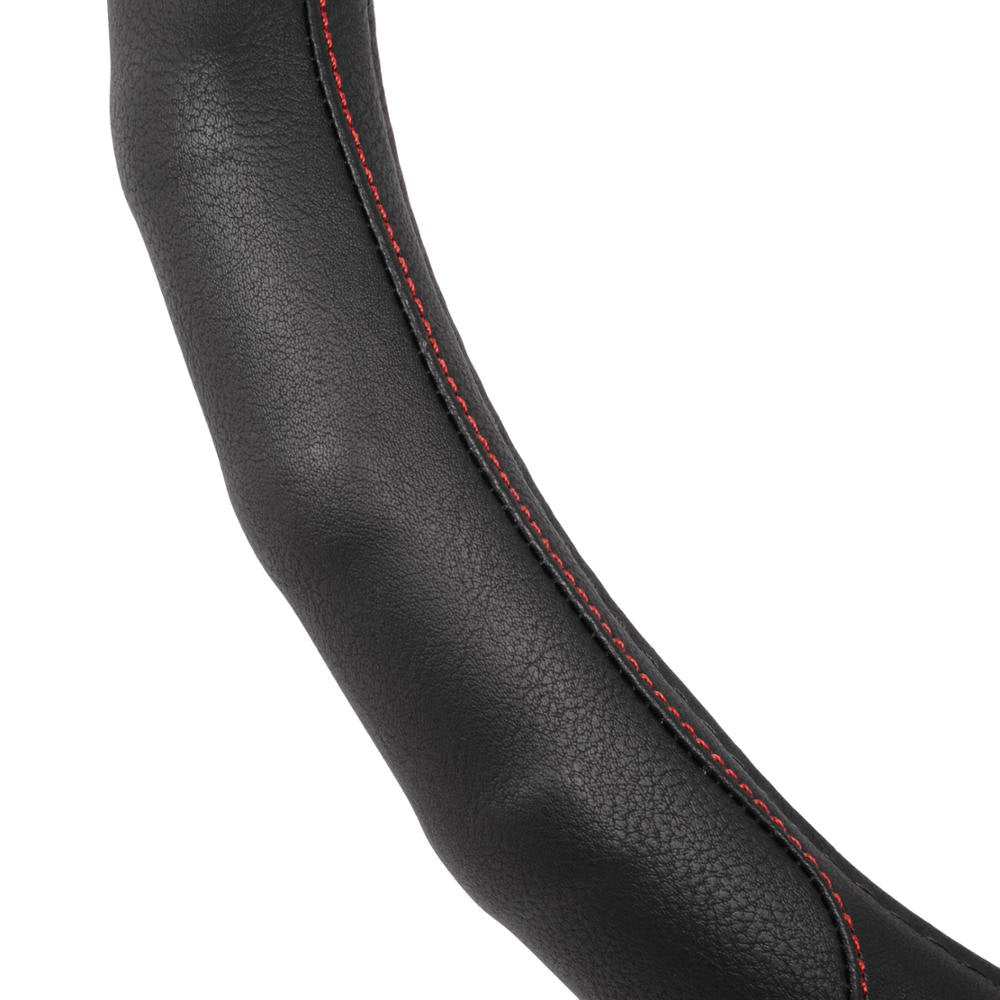 Motor Trend Gripdrive Synthetic Leather Auto Car Steering Wheel Cover Black W/ Red Accent Stitching Comfort Grip - Standard 15 I