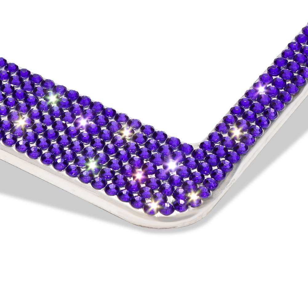 Otostar 7 Row Pure Handmade Waterproof Bling Bling Rhinestones Stainless Steel Metal License Plate Frame 2 Holes With Matching S