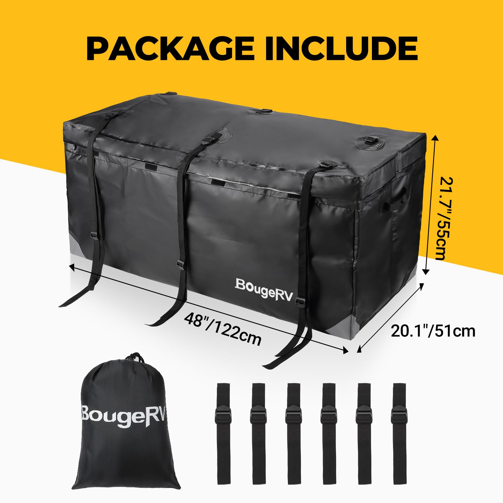 BougeRV Hitch Cargo Carrier Bag, Waterproof 12 Cubic Ft, 48'' L x 20'' W x 22'' H, Black, Model 5841731107