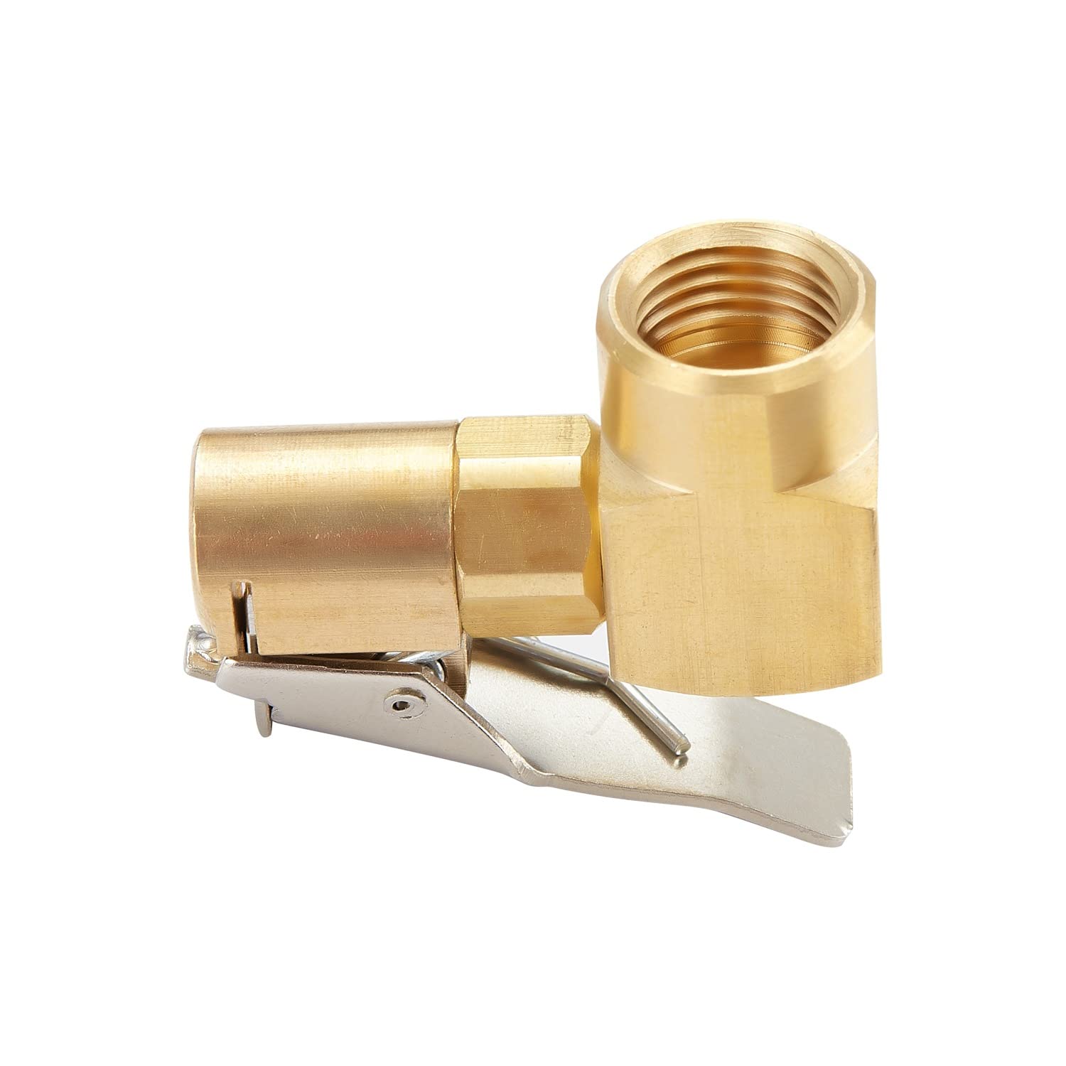 Pronese 2PCS Heavy Duty Brass Air Chuck,1/4 Open Flow Right Angle Tire Inflator Lock-On SwivelAir Chuck with Clip, Silver & Go