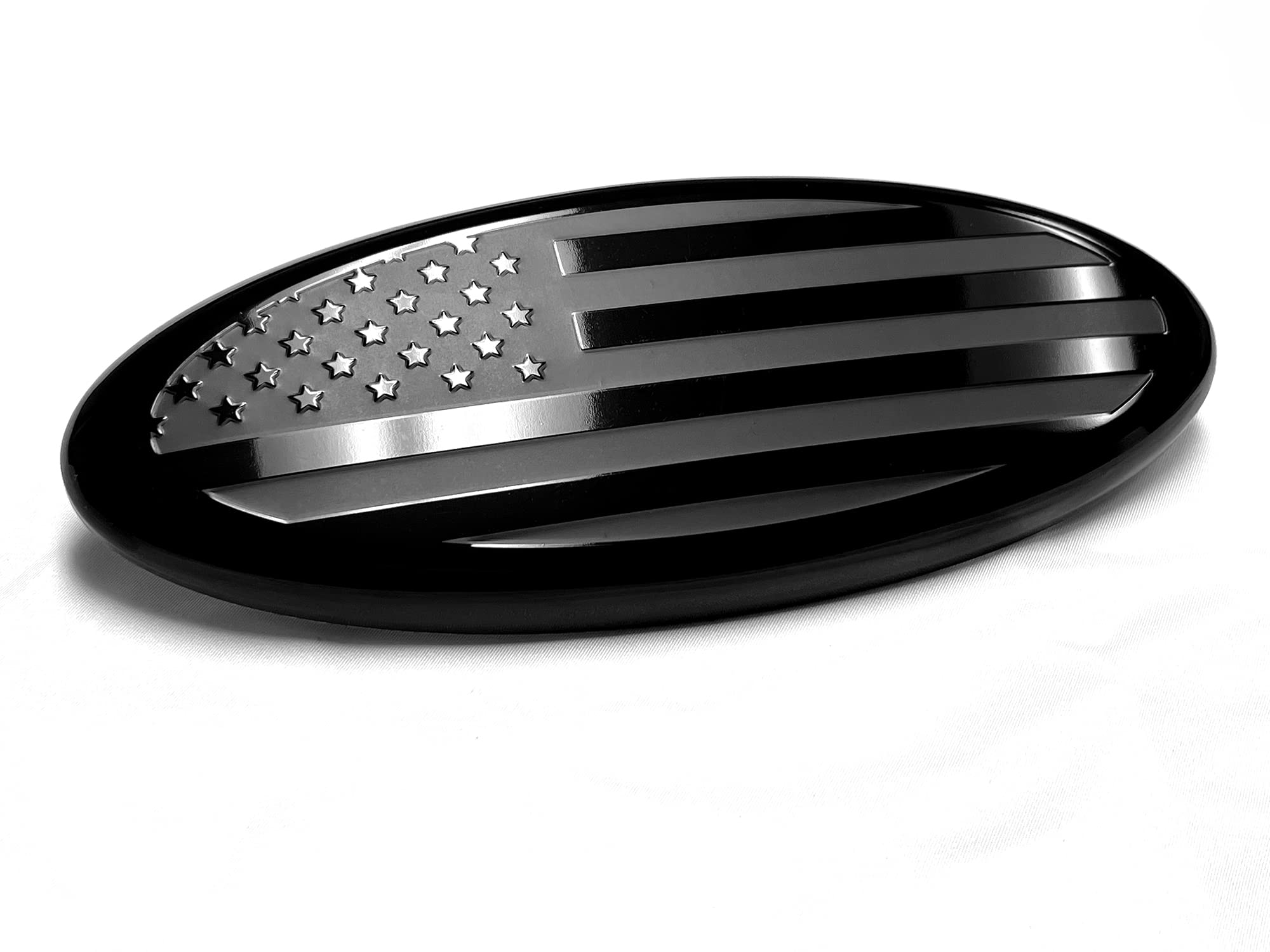 9 inch Front Grille Tailgate Rear American Black Flag Emblem 9''X3.5'' Oval Decal Badge Nameplate for F150, F250, F350, Edge, Ex