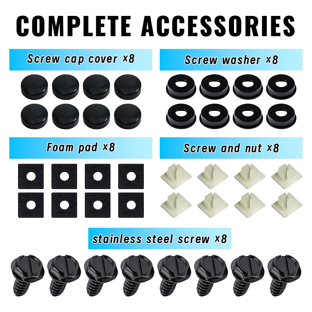 8Sets Stainless Steel License Plate Screws - Rust-Proof & Anti-Rattle Bolts For Car Front & Rear Frame Holder Mounting