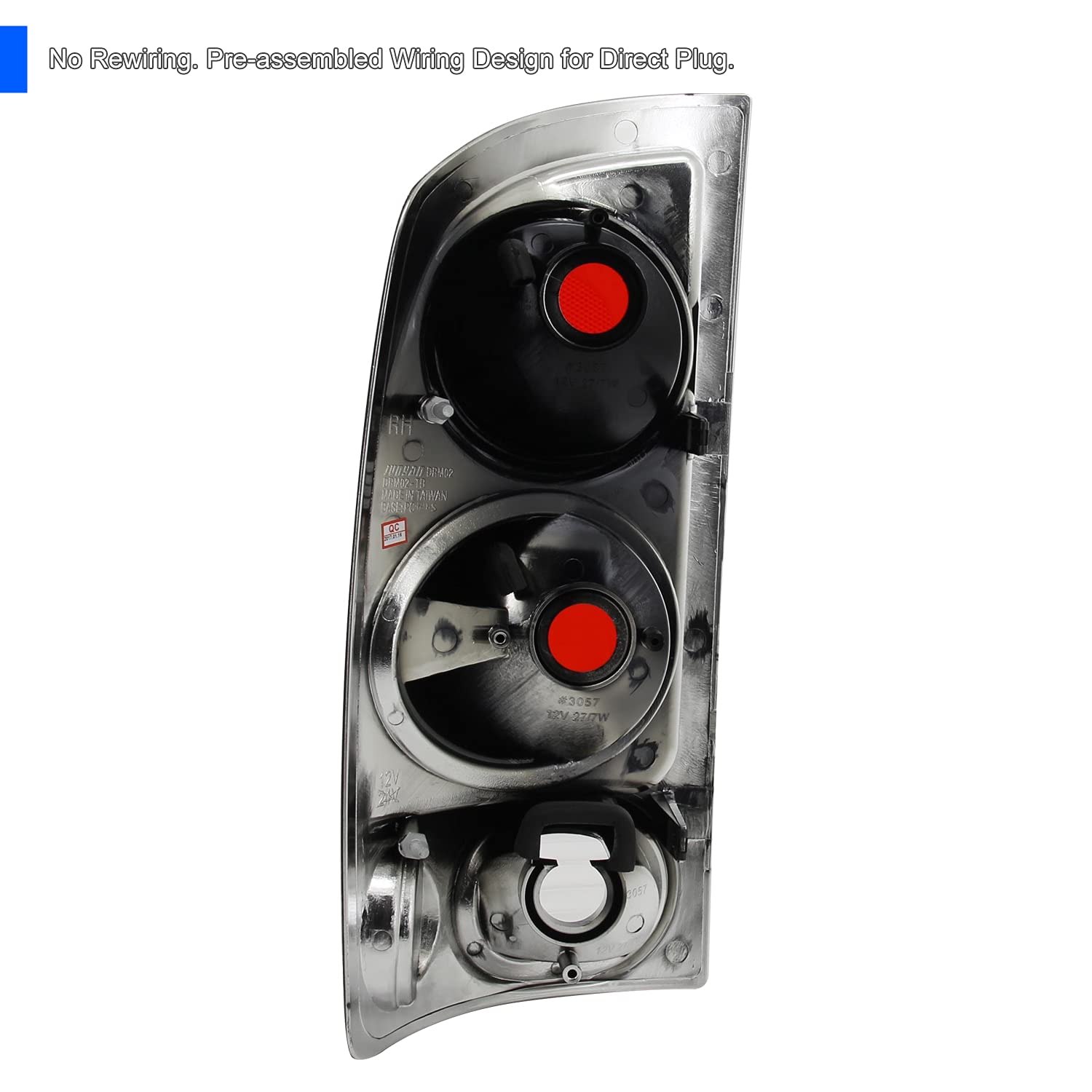 Spec-D Tuning Black Housing Clear Lens Tail Lights Compatible With 2002-2006 Dodge Ram 1500/2500/3500, Left + Right Pair Assembl