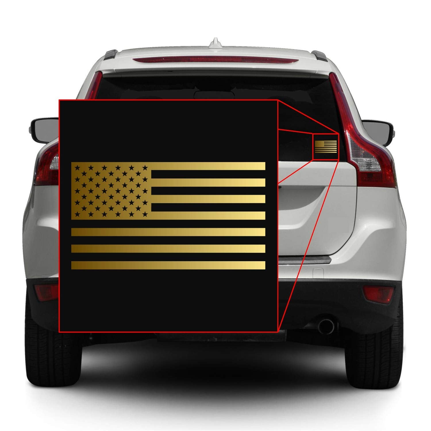 American Us Flag [Pick Color/Size] Vinyl Decal Sticker For Laptop/Car/Truck/Window/Bumper (3.5In X 2In, Metallic Gold)