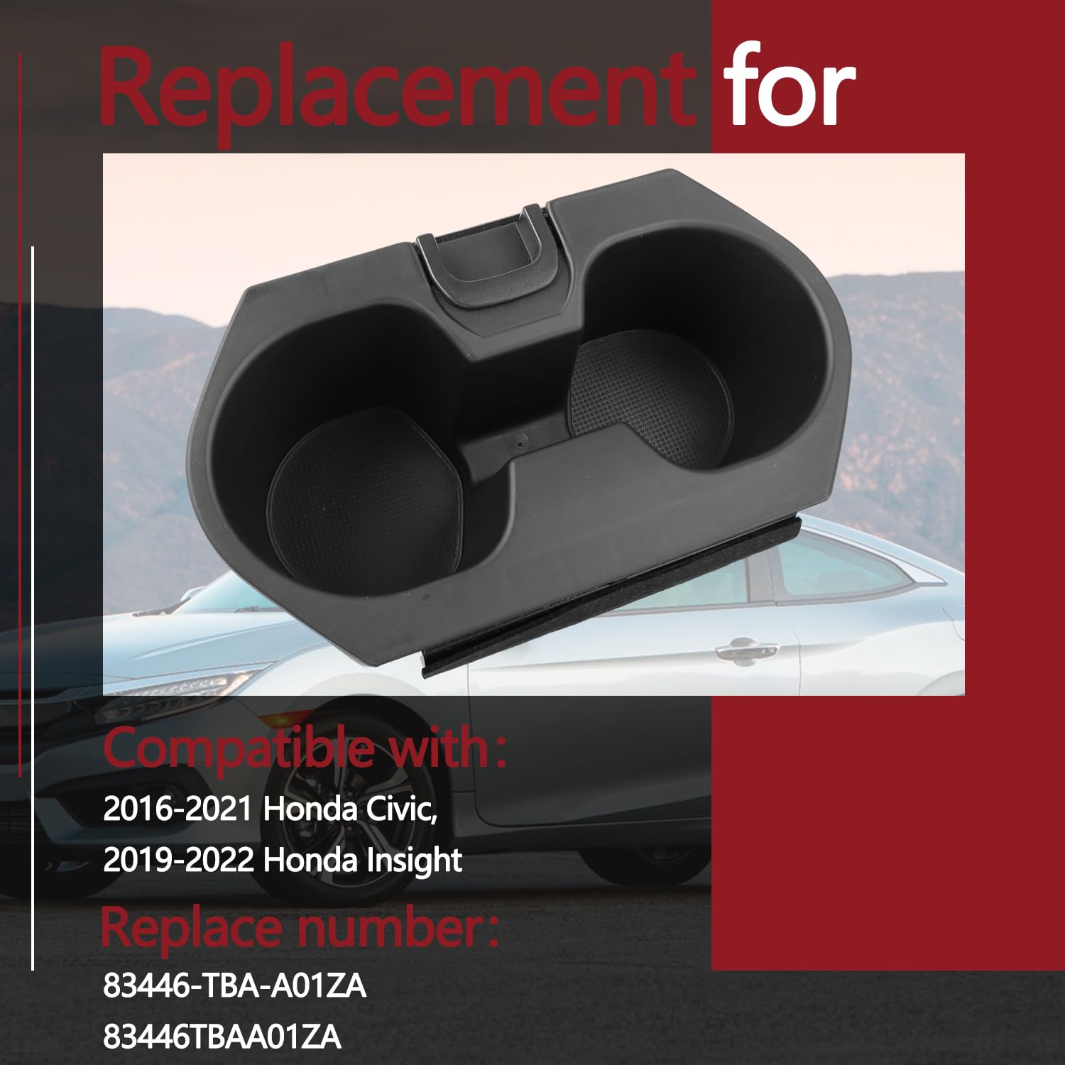 GZZTORES Cup Holder Insert for Honda Civic 2016-2021, Black, ABS Material, Center Console Adapter, Fits LX, EX, SI, Sport, Hatchback, Sedan