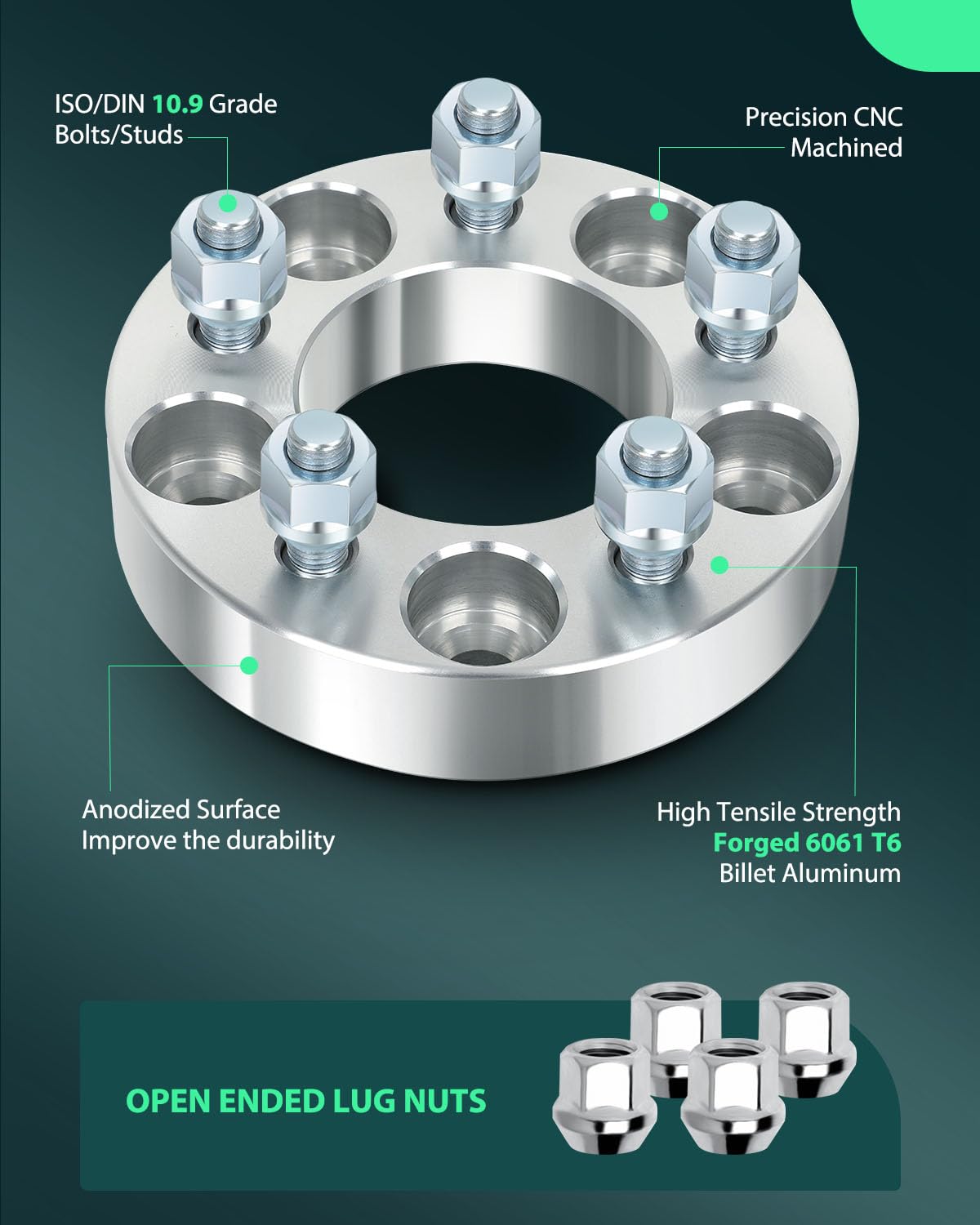 SCITOO 5x4.5 to 5x108 Wheel Adapters, 1.25" Bore, 12x1.5 Studs, Silver, No Hubcentric Fit for