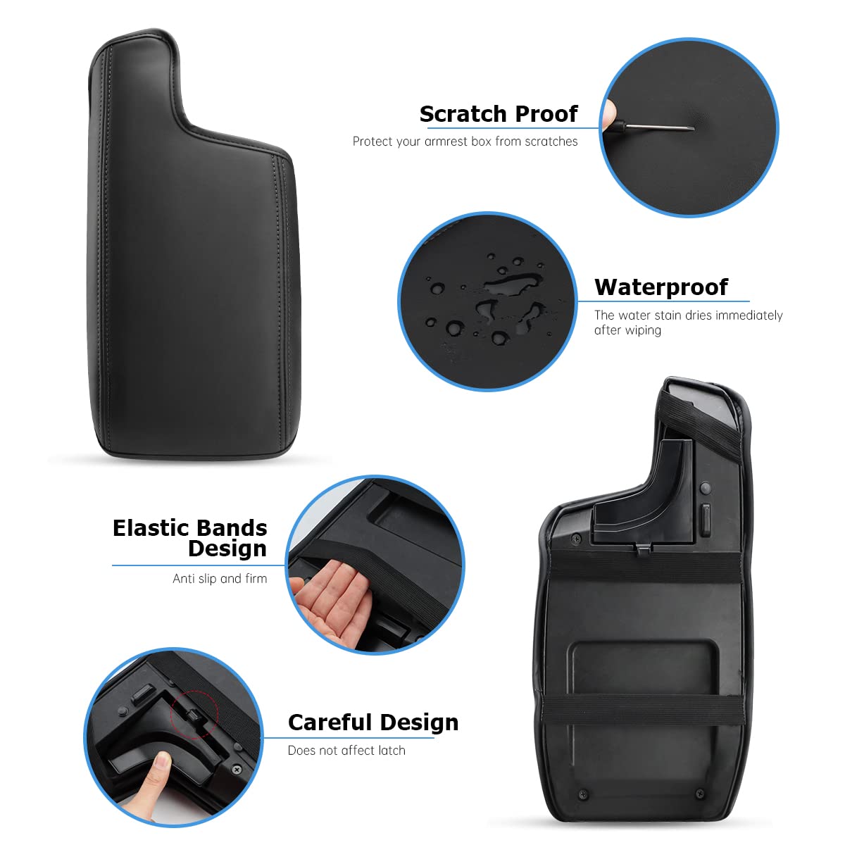 INTGET Leather Armrest Cover for 2021-2023 Subaru Crosstrek/Impreza, Black with Black Stitches, Console Protector, Seat Cover