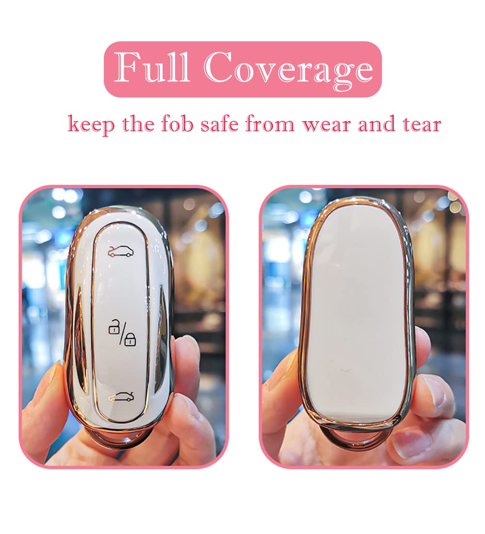 Cacacar For Tesla Model X Key Fob Cover With Keychain, Full Cover Protection Key Fob Case Premium Soft Tpu Smart Remote Key Hold