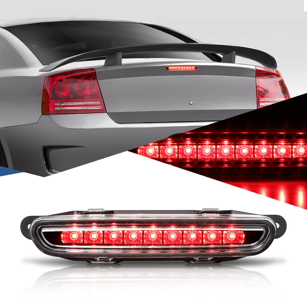 Auto Dynasty Full LED Black Housing 3rd Third Tail Brake Light Rear Center High Mount Stop Lamp Compatible with Charger 06-10