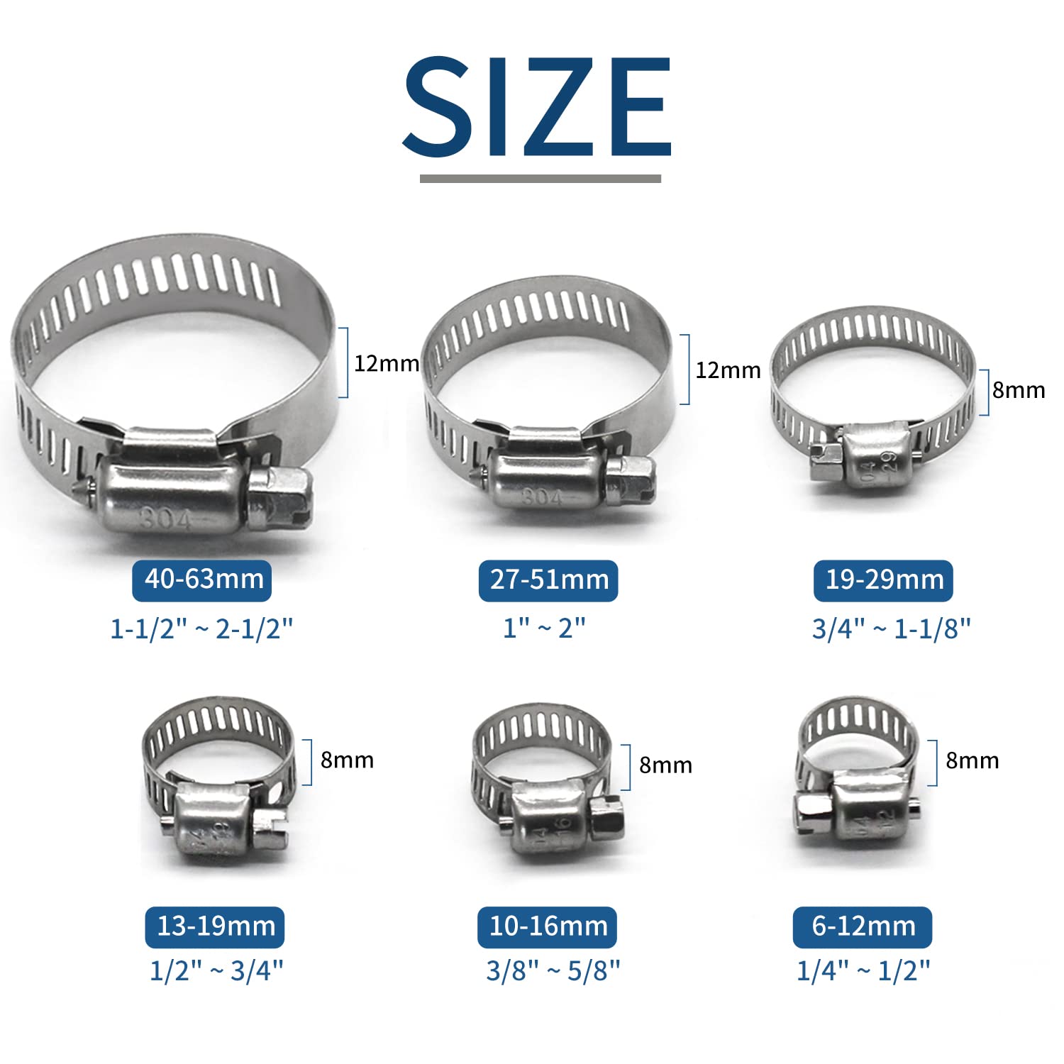 10 Pack Stainless Steel Hose Clamps, 1-1/2 Inch To 2-1/2 Inch Worm Gear Metal Hose Clamps For Pipe, Dryer Repair, Tubing And Fuel Line