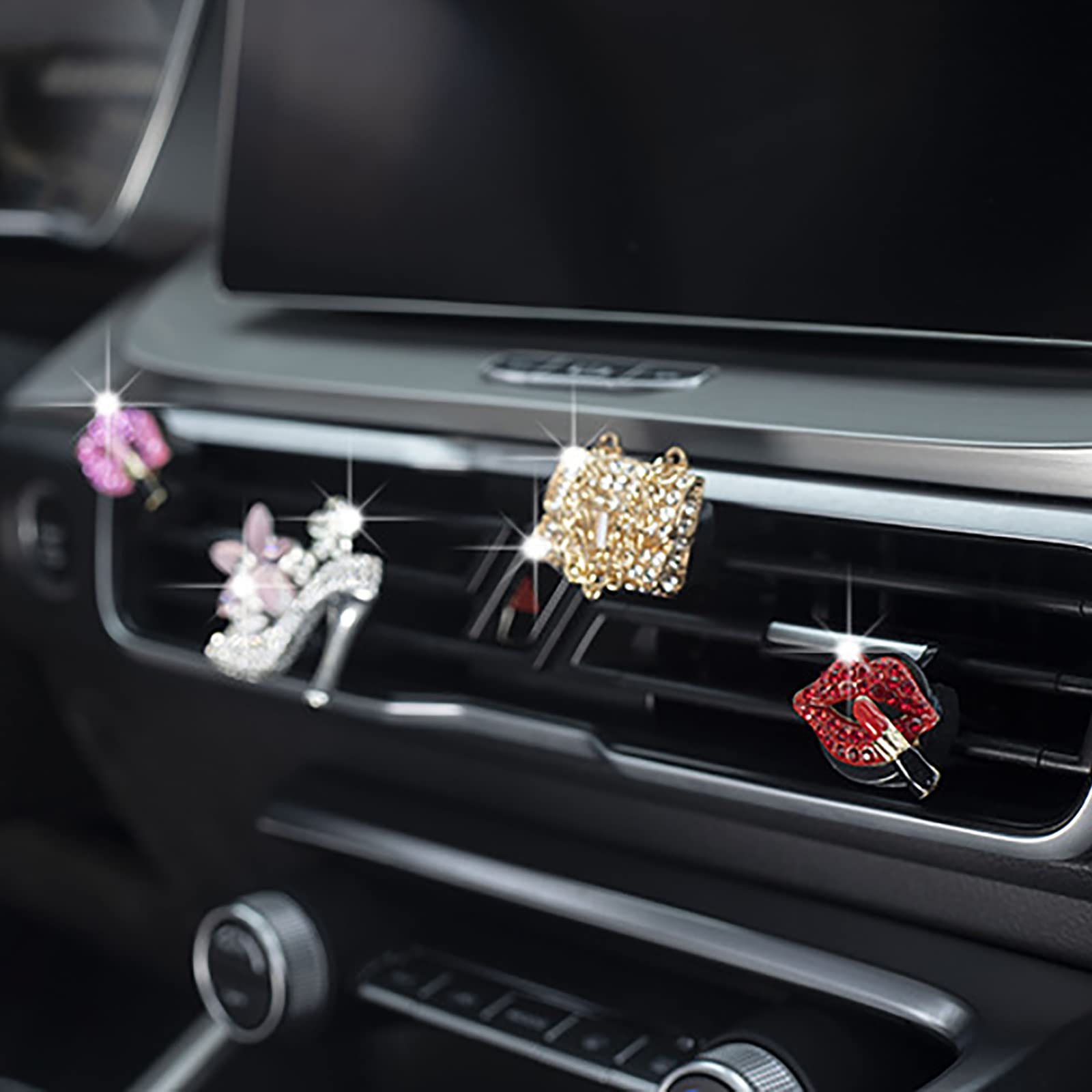 2 Pieces Crystal High Heel Shoe And Bag Air Vent Clips Rhinestone Car Air Freshener Clip Bling Car Clip Gift Decorations Charm C