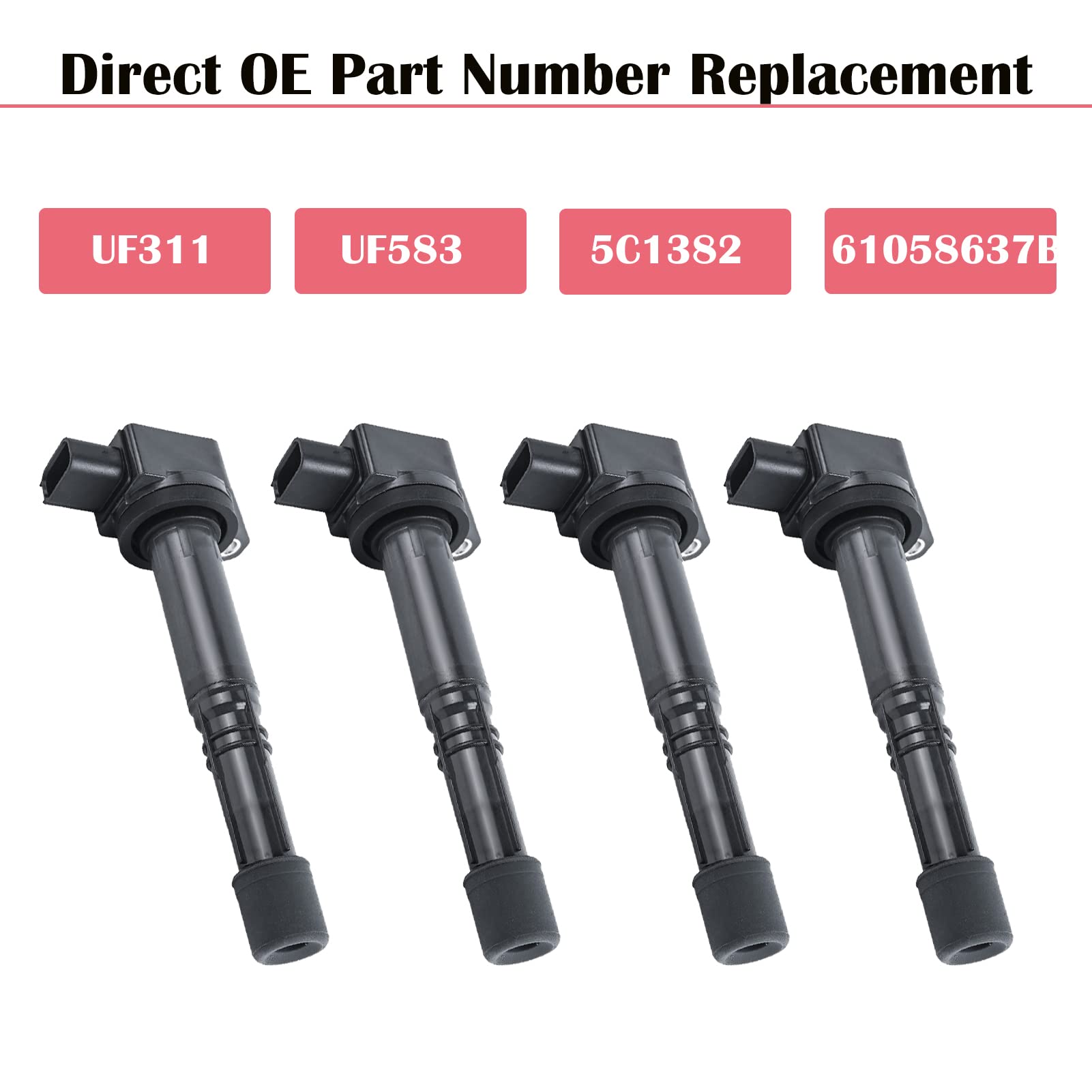 Set Of 4 Ignition Coil Pack Spark Plugs Fits For Honda Accord Crv Civic Si Element Acura Rsx Csx 2002 2003 2004 2005 2006 2007 2008 2009 2.4 2.0 L4 Ignition Coils Spark Plugs Uf311 Uf583 C1382