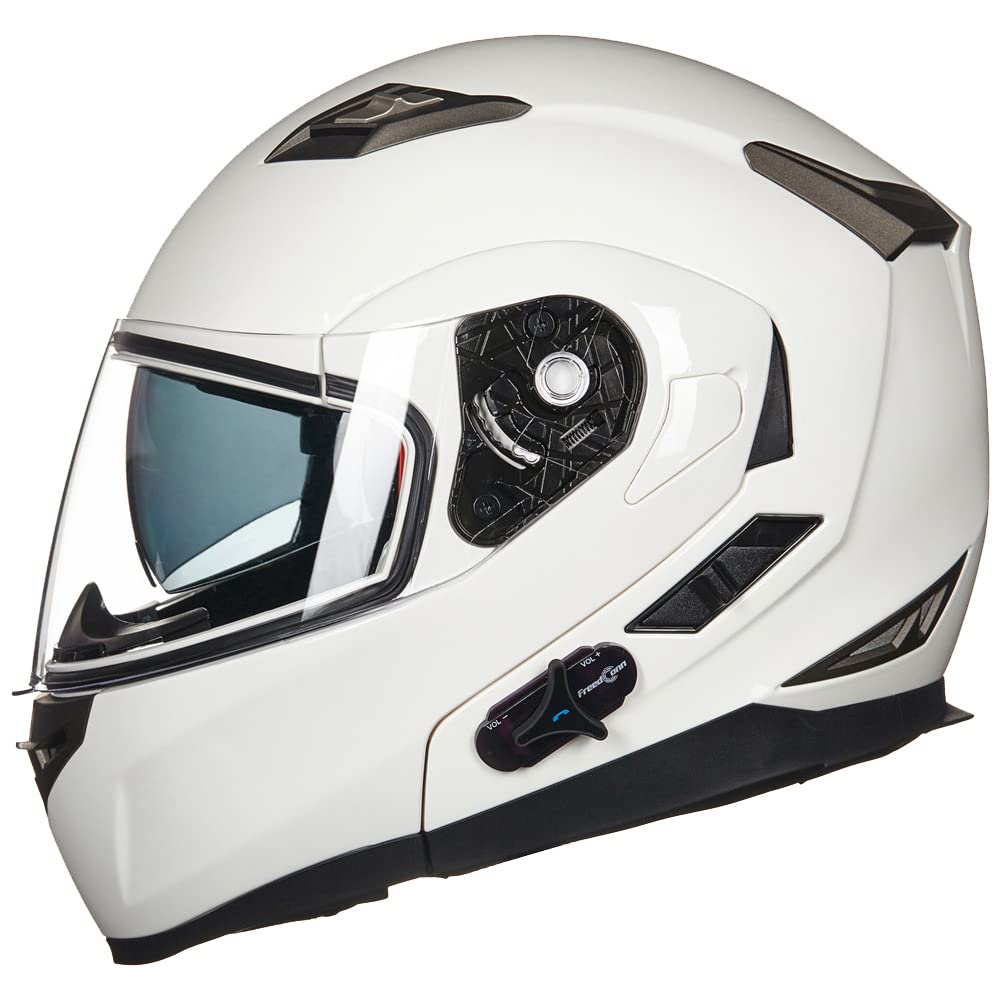 Ilm Bluetooth Integrated Modular Flip Up Full Face Motorcycle Helmet Sun Shield Mp3 Intercom Model 953Pro (S, White)