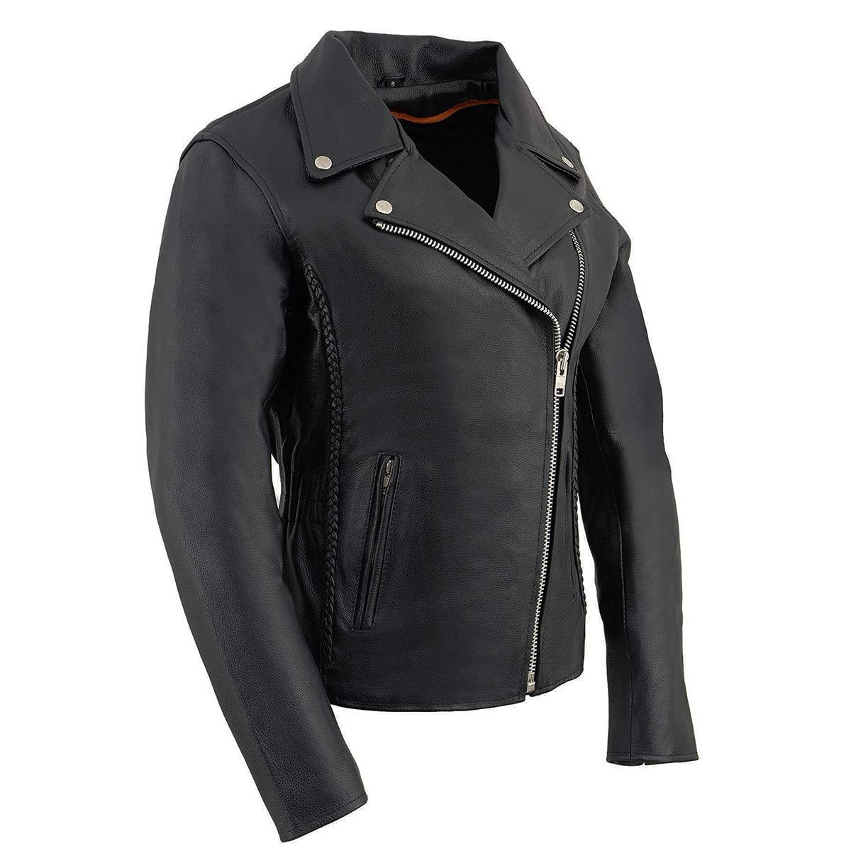 Milwaukee Leather LKL2710 Women's Classic Black Braided Motorcycle Jacket with Studded Back - 5X-Large