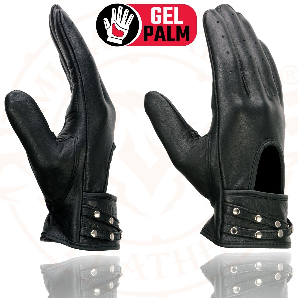 Milwaukee Leather MG7765 Women's Black Leather Gel Palm Open Wrist Motorcycle Hand Gloves W/Stylish Wrist Detailing - Small