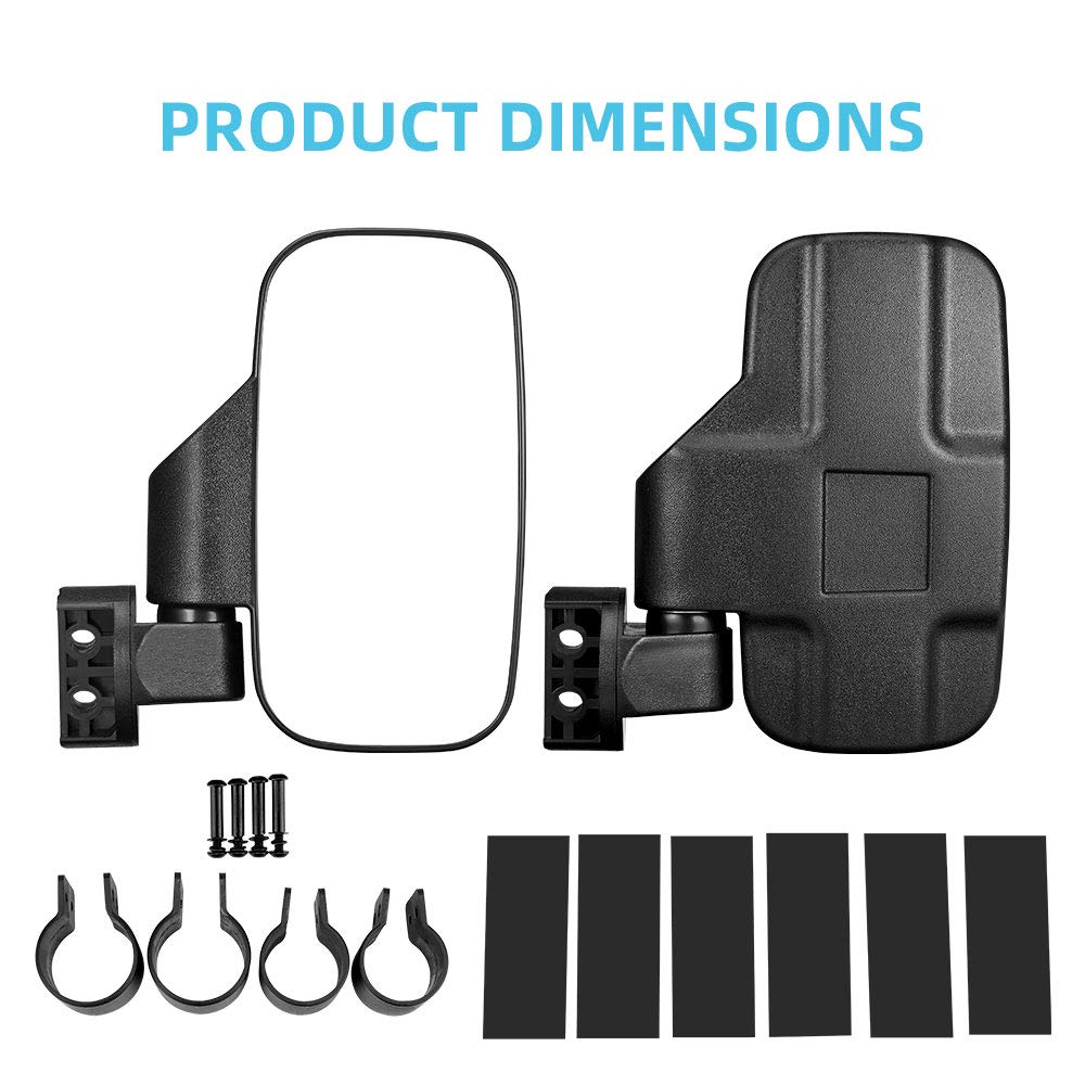 Utv Side Mirrors With 1.75'' -2'' Roll Bar Cage, Utv Mirrors 360 Degree Adjustable Sxs Mirrors Compatible With Polaris Rzr Kawas