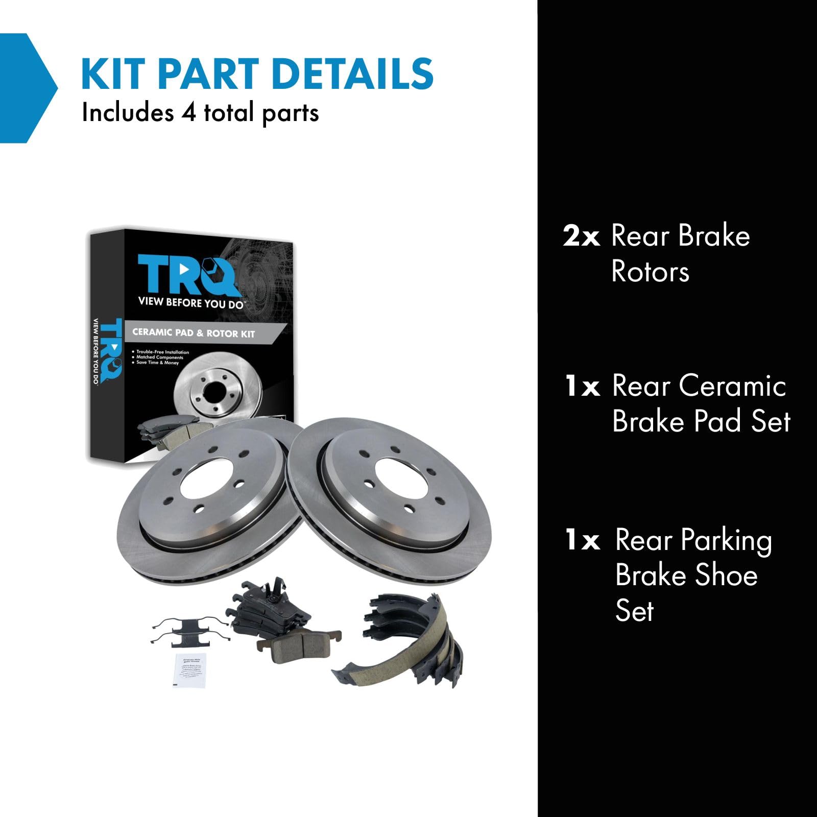 Trq Rear Brake Pad & Rotor Kit Brake Pads Brake Rotor Parking Brake Shoe Set Ceramic Compatible With 2003-2006 Ford Expedition L