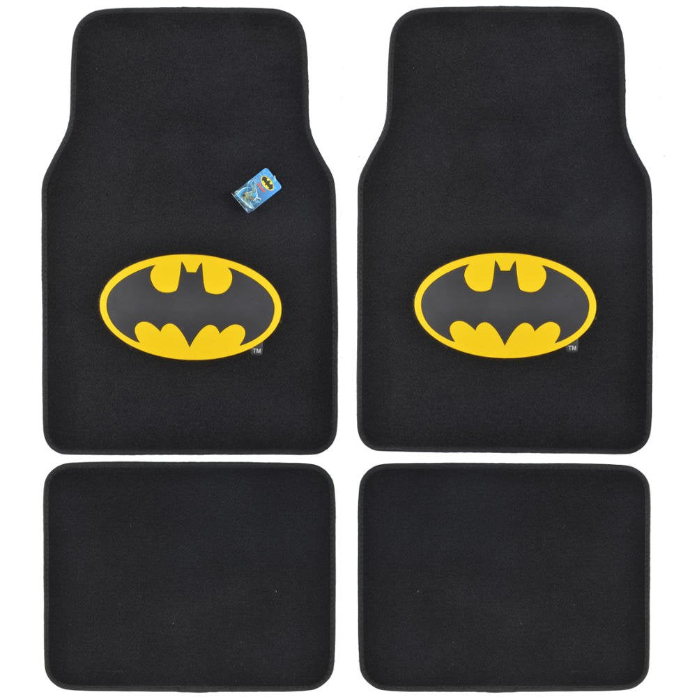 Bdk Wbmt-1301 Batman Carpet Car Floor Mats Black & Yellow Logo - 4 Pieces, Rubber Backing, Front & Rear Full Set