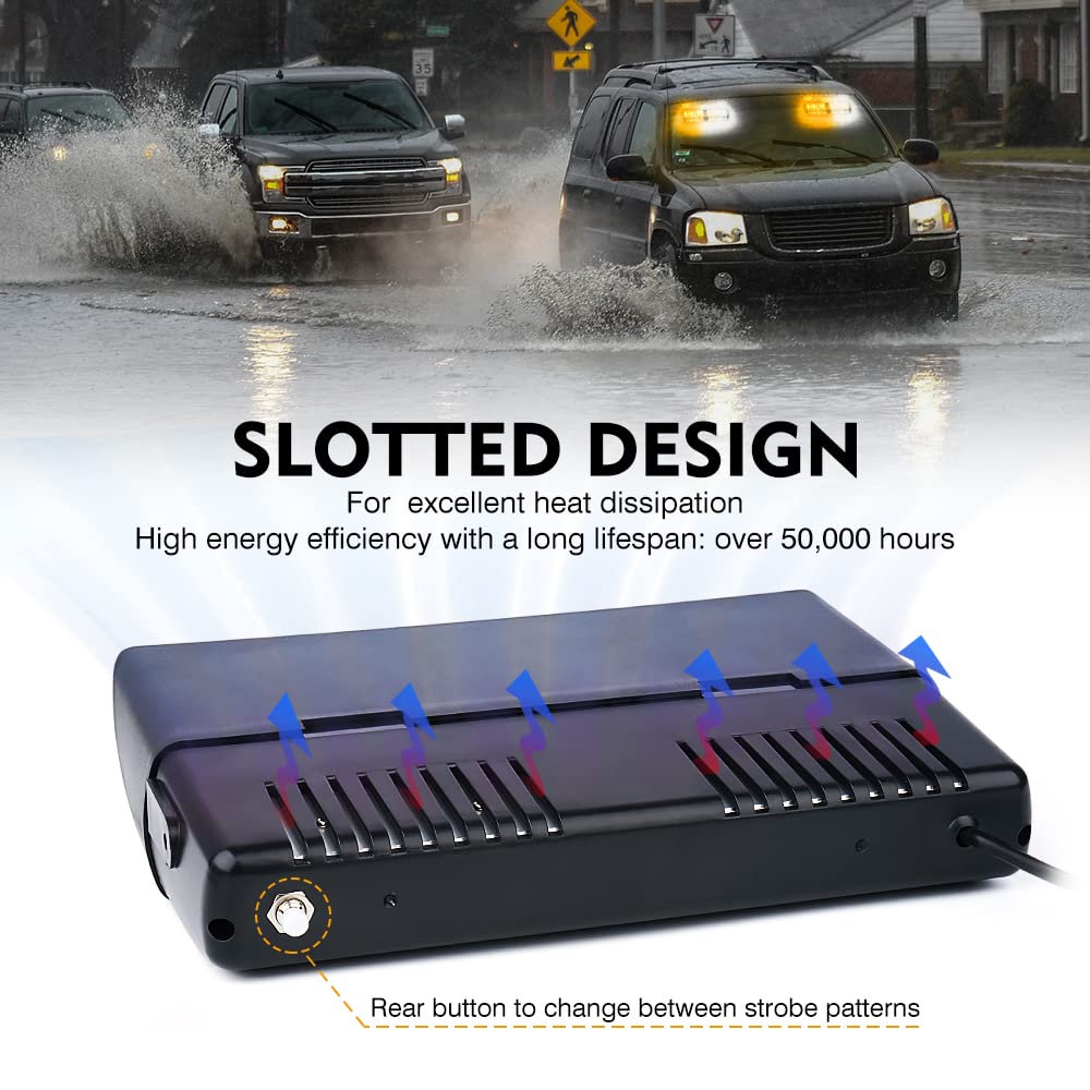 Xprite White Amber Led Dual Windshield Strobe Lights - 32 Leds, 23 Modes, W/Suction Cups | Dash Visor Safety Warning For Law Enf