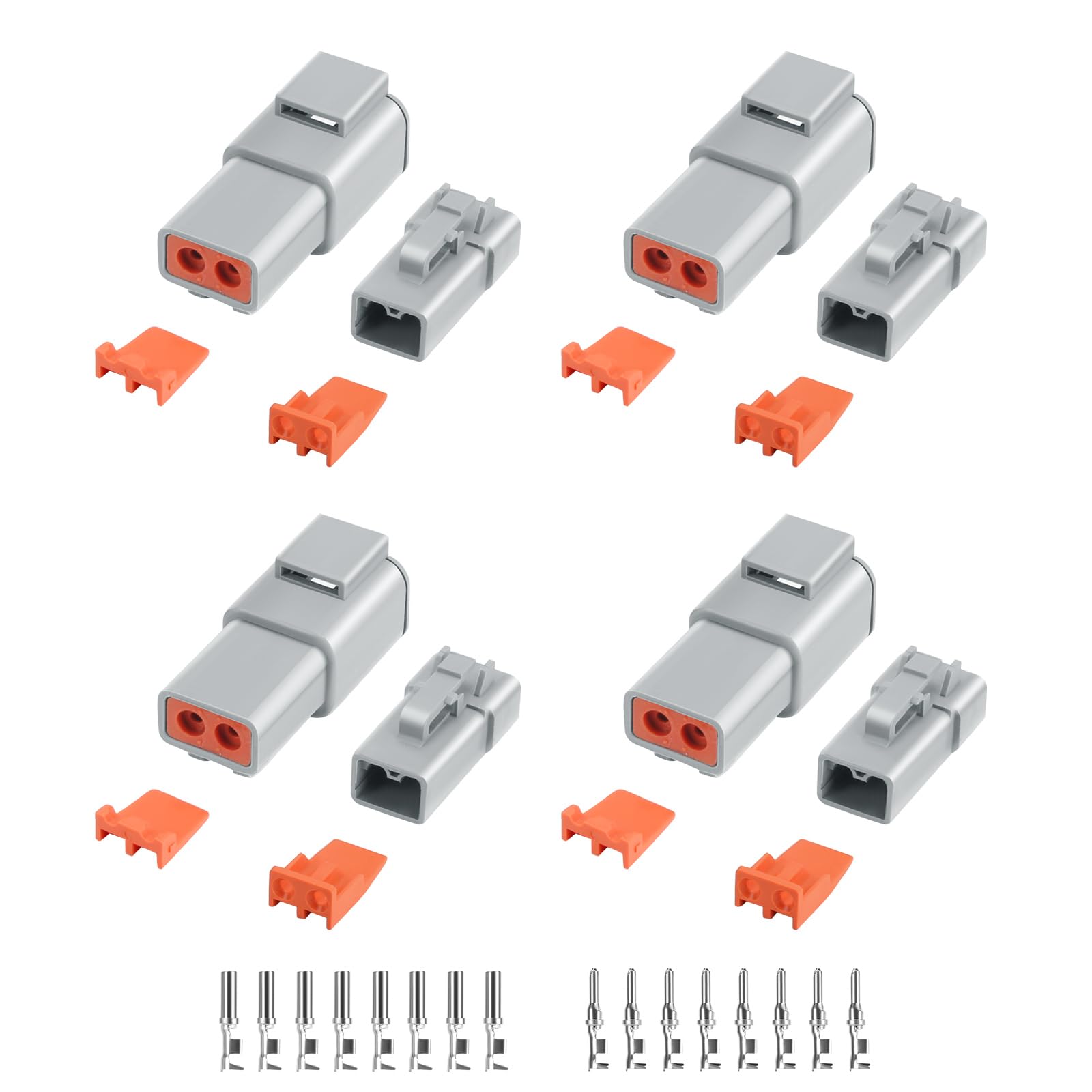 32 PCS Deutsch DTP Connector Kit 2 Pin Automotive Waterproof Connectors 4 sets with Size 12 Stamped Contacts Gauge 14-12 AWG Wir