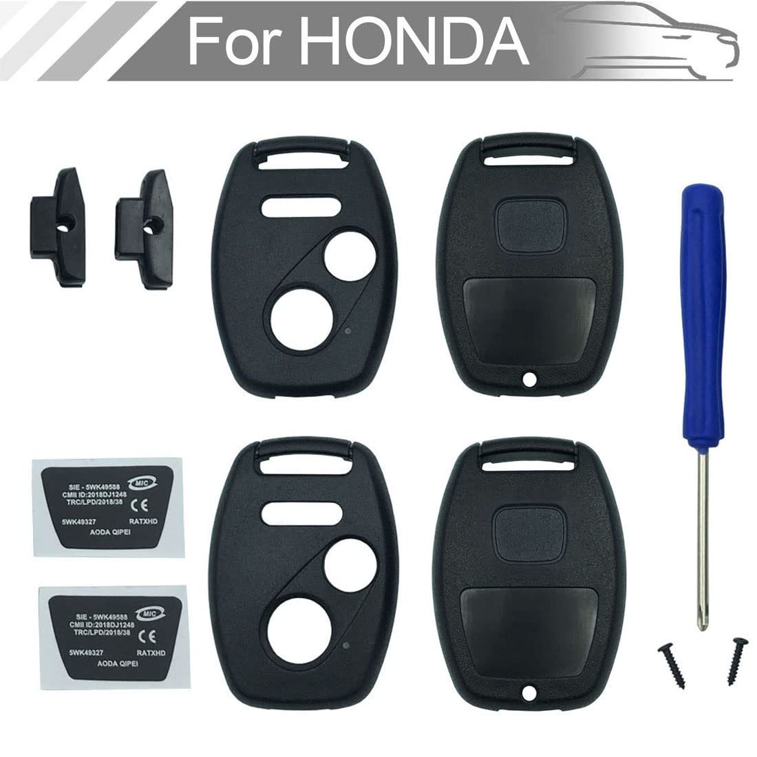 WeChance Key Fob Shell Case for Honda CR-V, Accord, Civic - 2+1 Button, 2PCS, Keyless Entry Remote Housing with Screwdriver