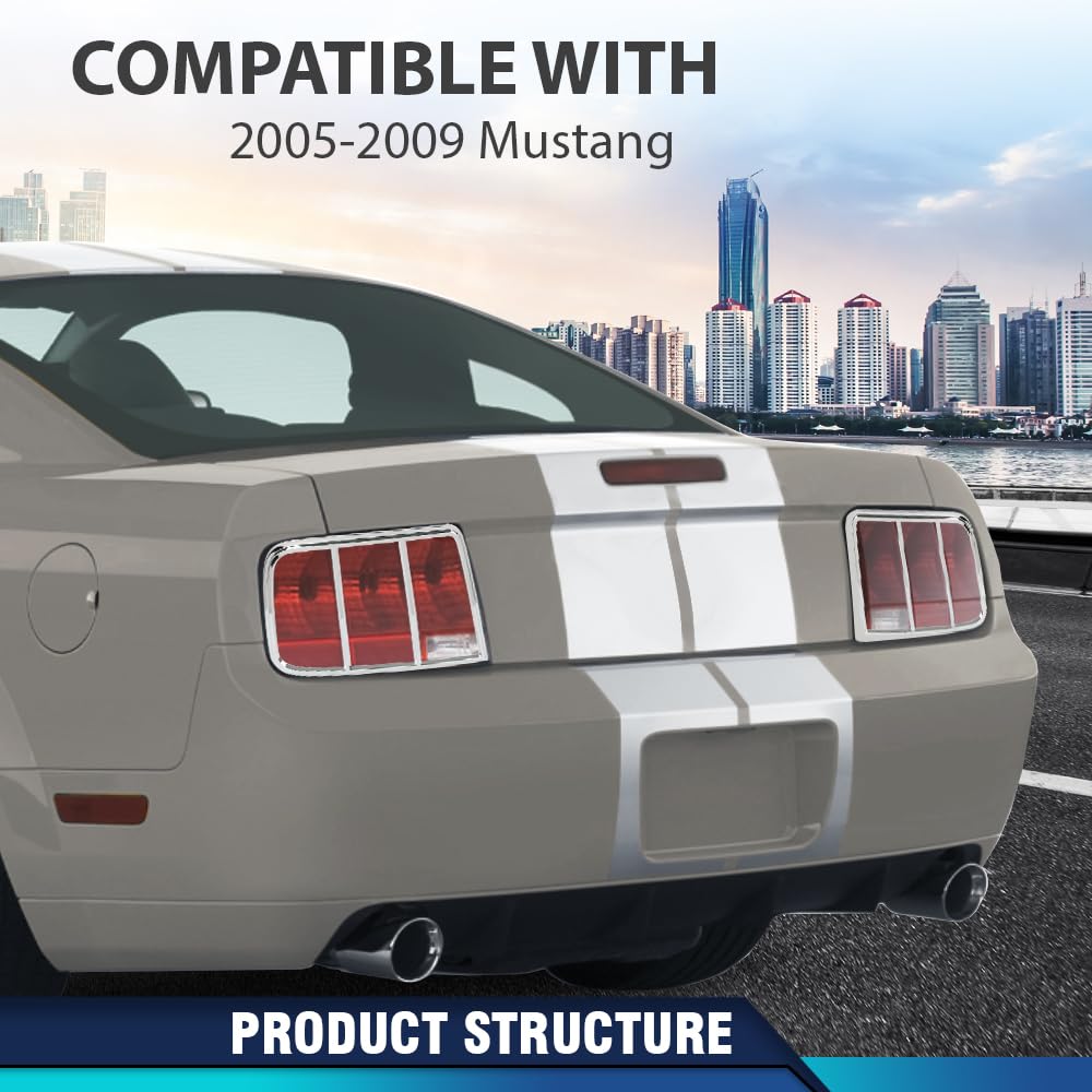 PIT66 Chrome Taillight Bezel Covers for Ford Mustang 2005-2009, Silver Plastic Fit