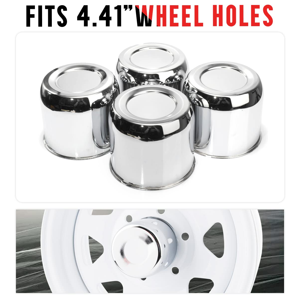 Rtrhinotuning 4Pcs 4.41Inch Push Through Center Caps Chrome For Trailers Trucks Suv Rv Wheel Rims