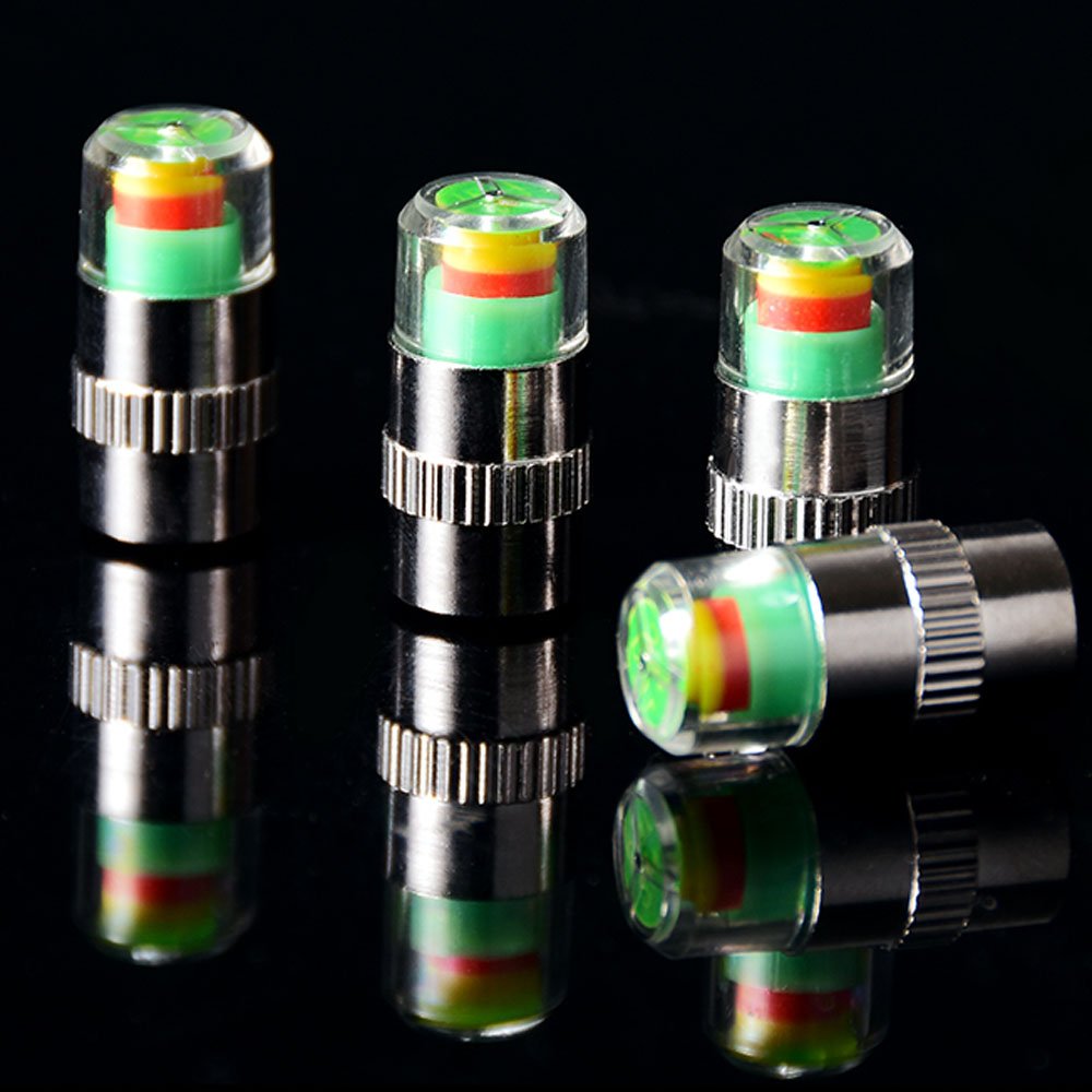 Anki HappiGo Tire Pressure Monitor Valve Stem Caps - 4 Pcs, 32-35 PSI, Silver, Easy to Read 3 Color Eye Alert