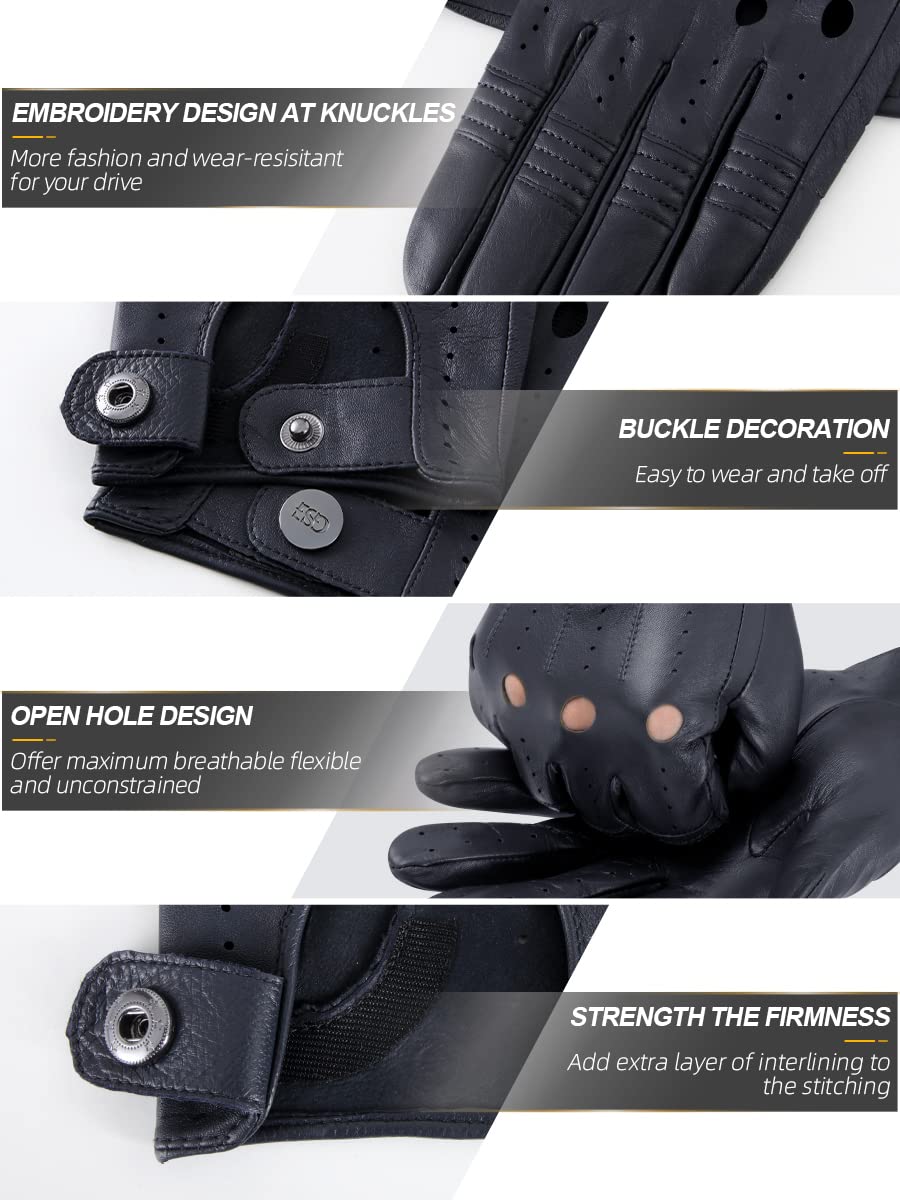 Gsg Men Genuine Leather Gloves Navy Blue Unlined Biking Touchscreen Driving Gloves Small,Navy Palm Hole