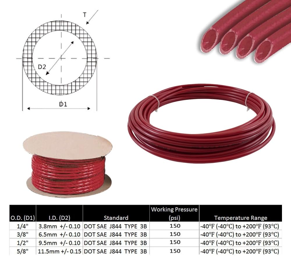Mytee Products (2 Pack) 1/4'' Od X 100' Red Sae J844 Nylon Air Brake Tubing Dot Approved | Pneumatic Nylon Air Line Hose For Air