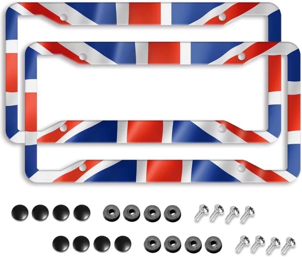 British UK United Kingdom Flag License Plate Frame - 2 Pack Aluminum Metal Union Jack License Plates England License Plate Holde