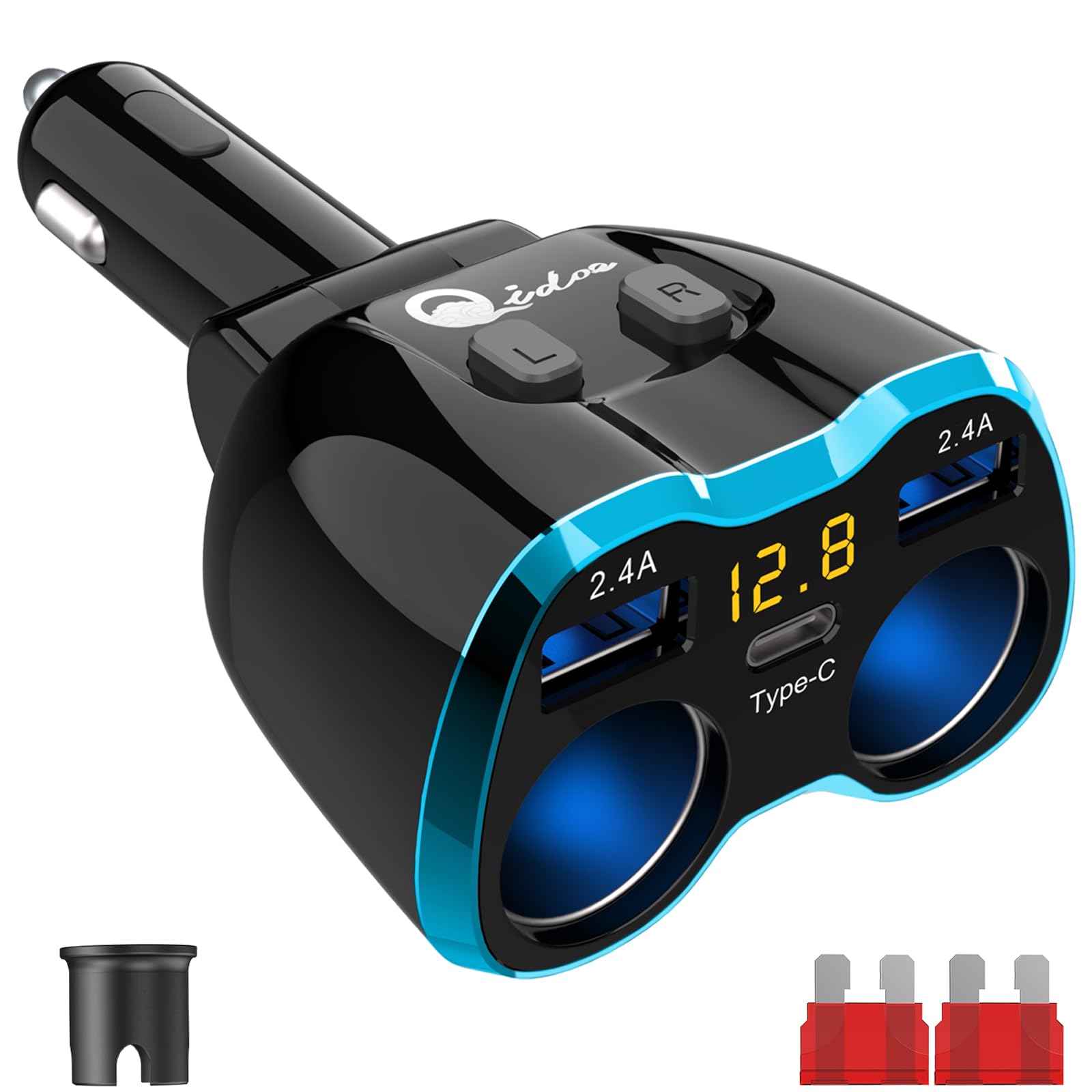 Cigarette Lighter Splitter: Usb C 12V Car Charger Adapter 2 Socket Type C Multi 12 Volt Power Outlet 24V Dc 80W With Led Voltmet