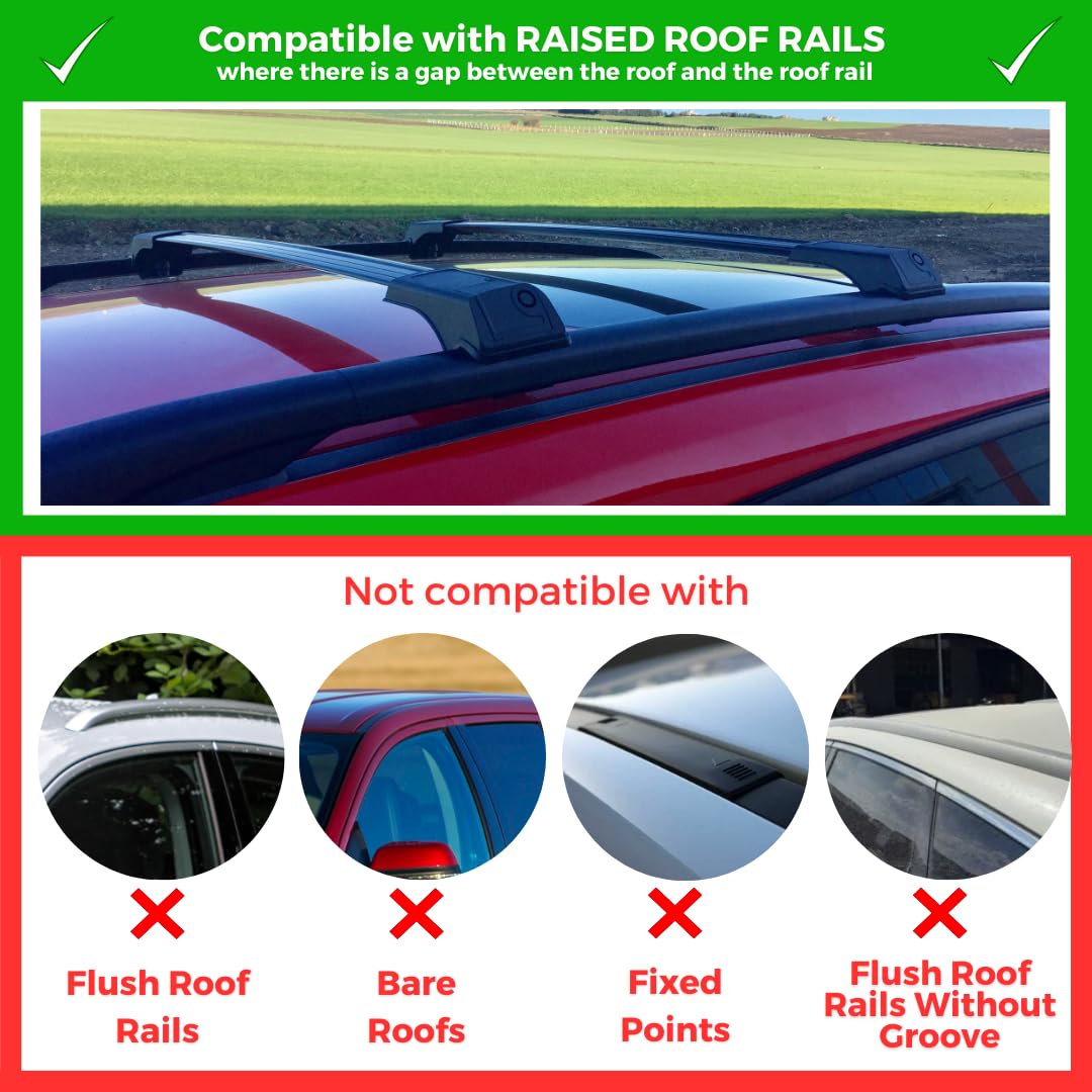 Erkul Roof Rack Cross Bars For Bmw X7 G07 2019-2024 | Aluminum Crossbars With Anti Theft Lock For Rooftop | Compatible With Raised Rails - Black