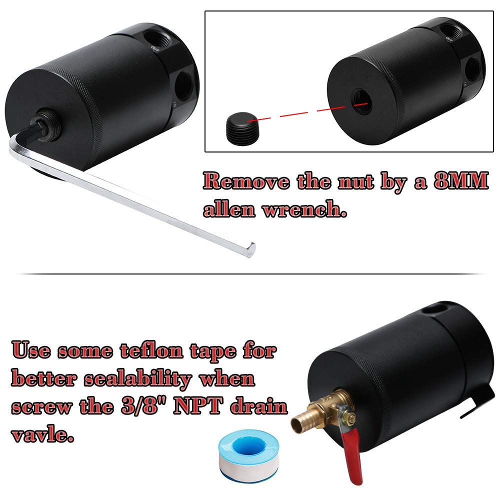 Pqy Oil Catch Can Baffled 2 Port Oil Catch Tank Kit With Drain Valve Universal Air Oil Separator